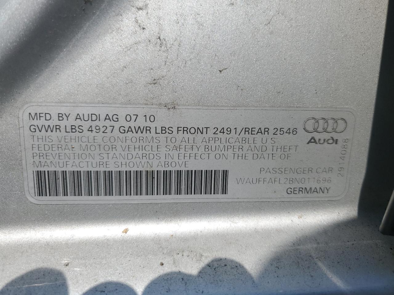 2011 Audi A4 Premium Plus Silver vin: WAUFFAFL2BN011696