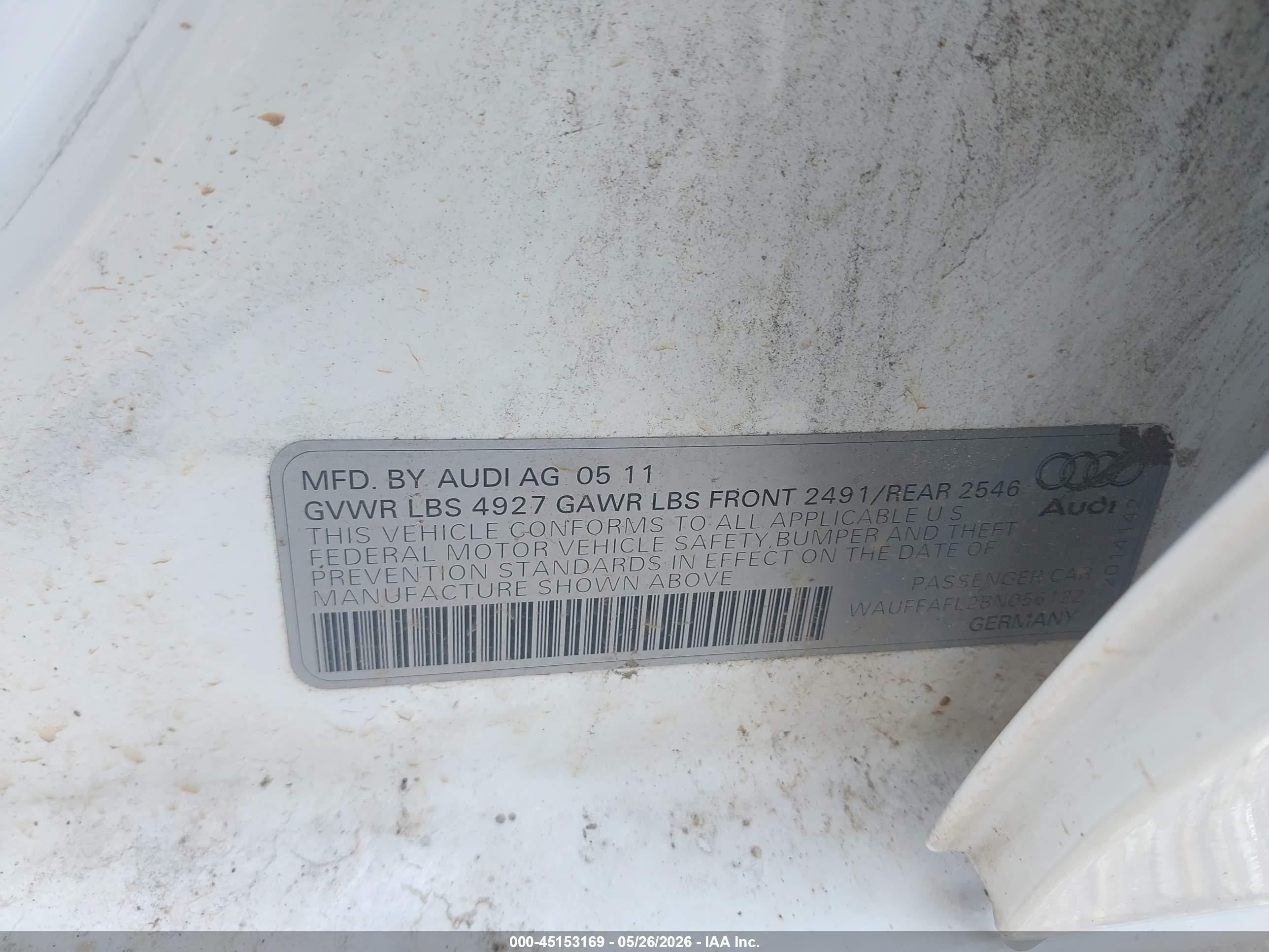2011 Audi A4 2.0t Premium White vin: WAUFFAFL2BN056122