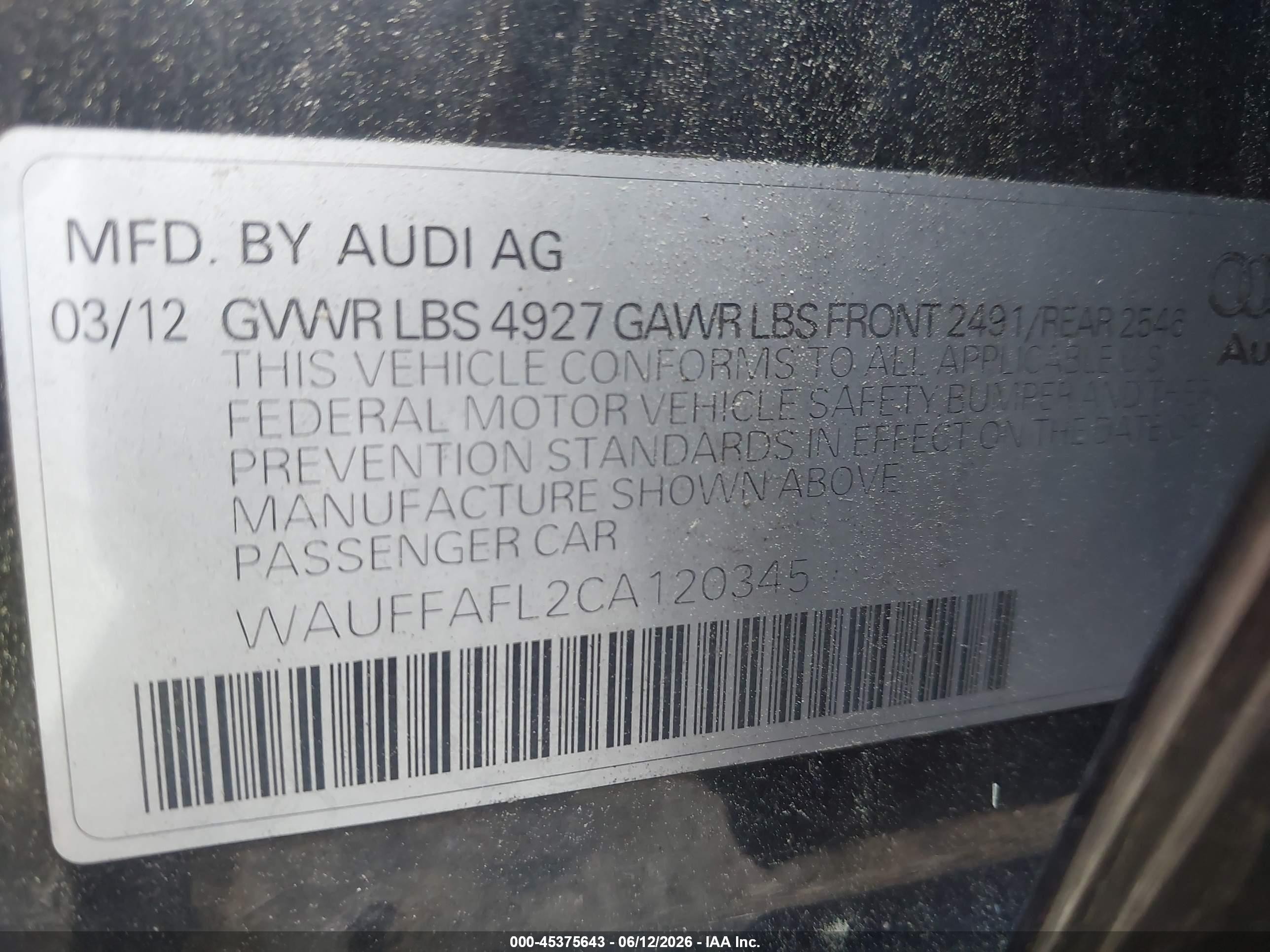 2012 Audi A4 2.0t Premium Plus Black vin: WAUFFAFL2CA120345