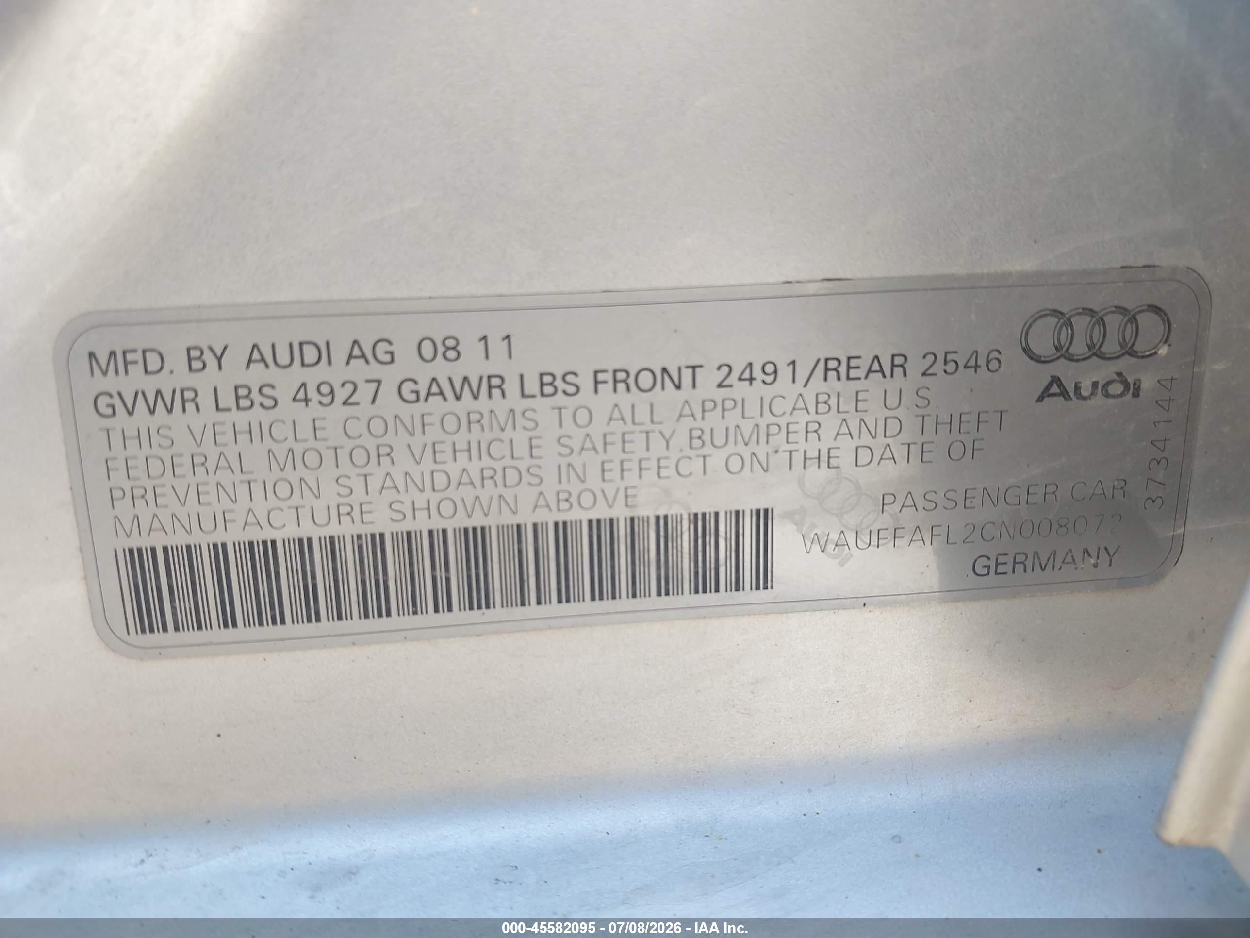 2012 Audi A4 2.0t Premium Plus Silver vin: WAUFFAFL2CN008072
