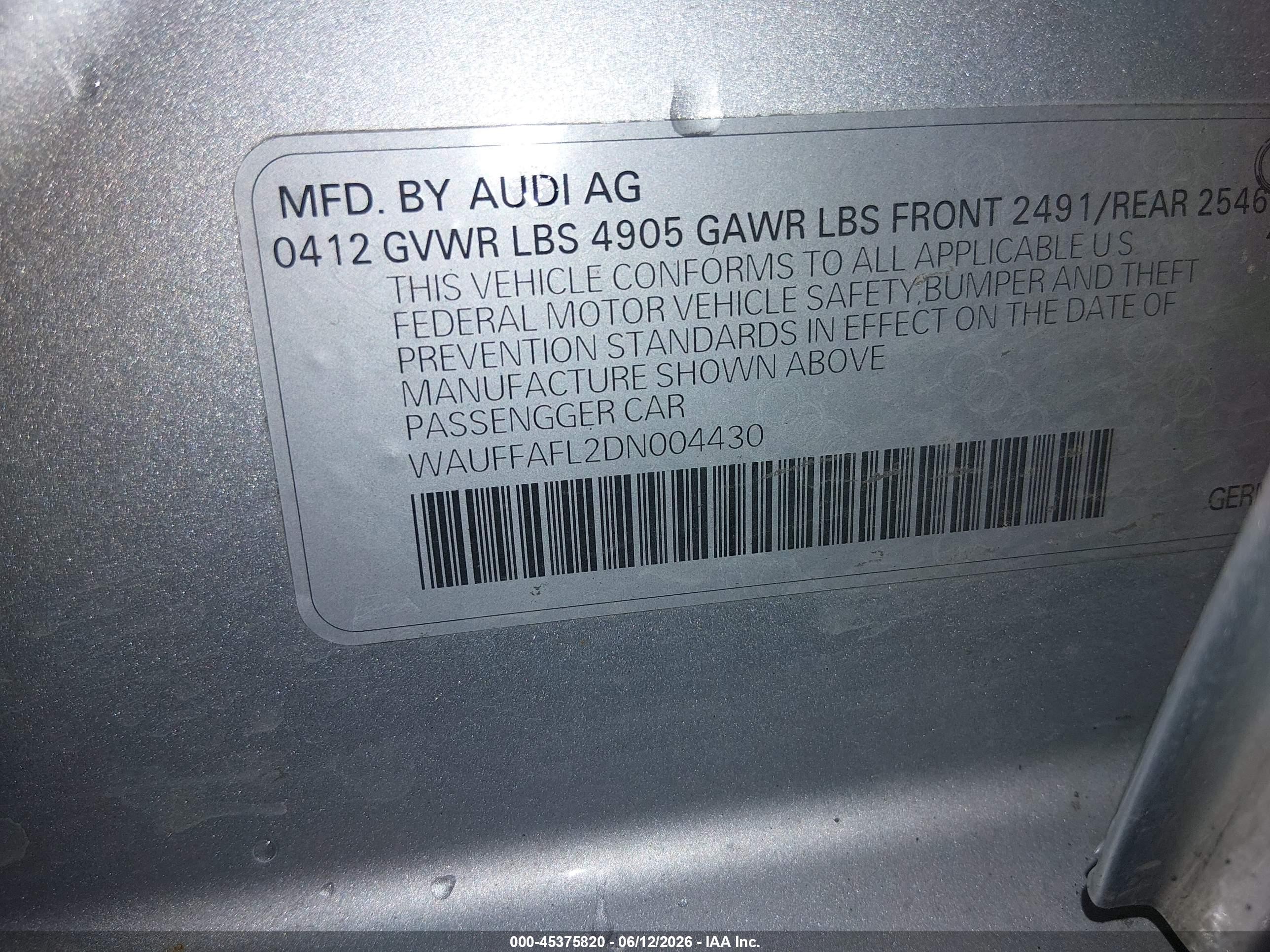 2013 Audi A4 2.0t Premium Silver vin: WAUFFAFL2DN004430