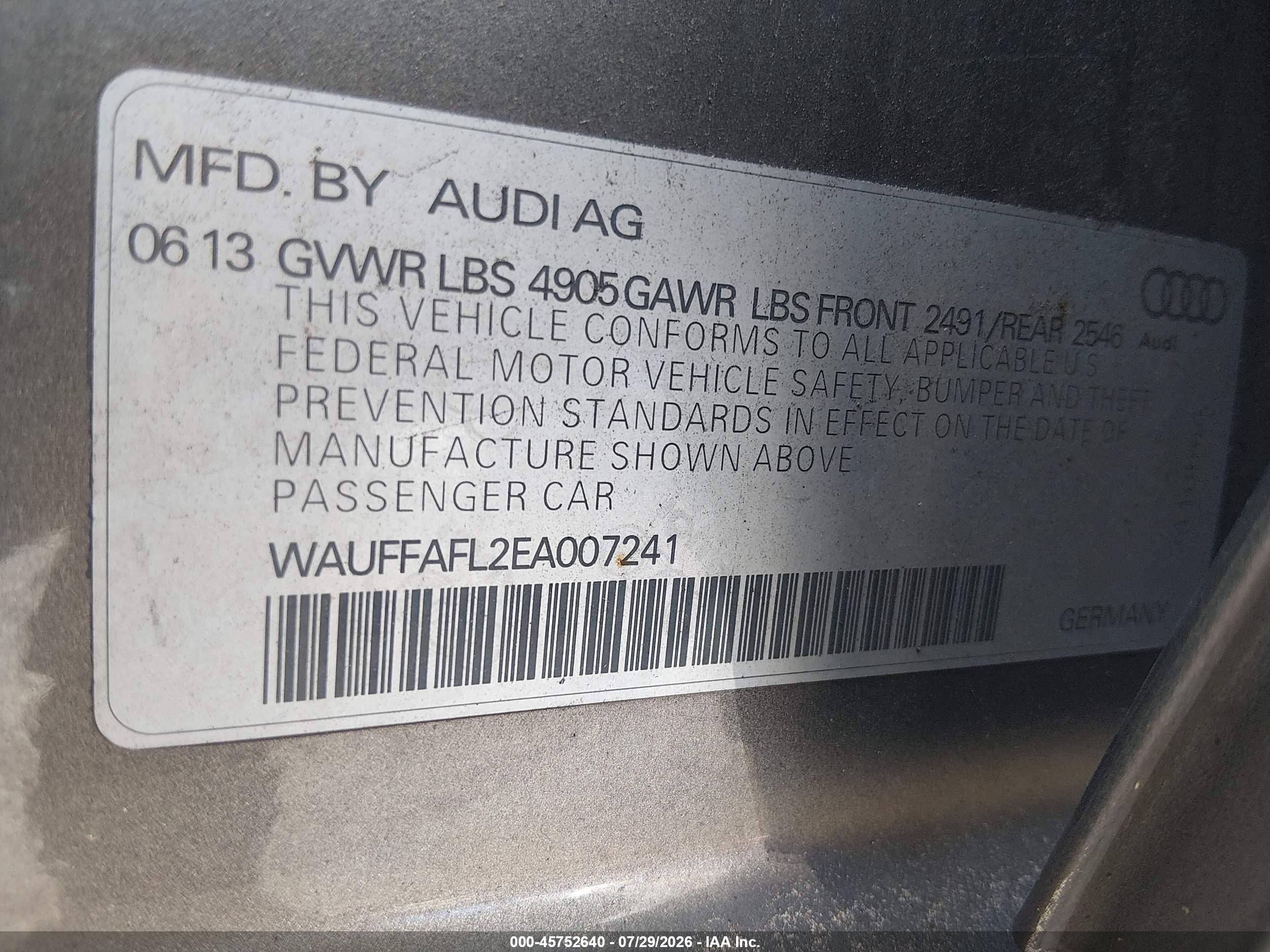 2014 Audi A4 2.0t Premium Gray vin: WAUFFAFL2EA007241