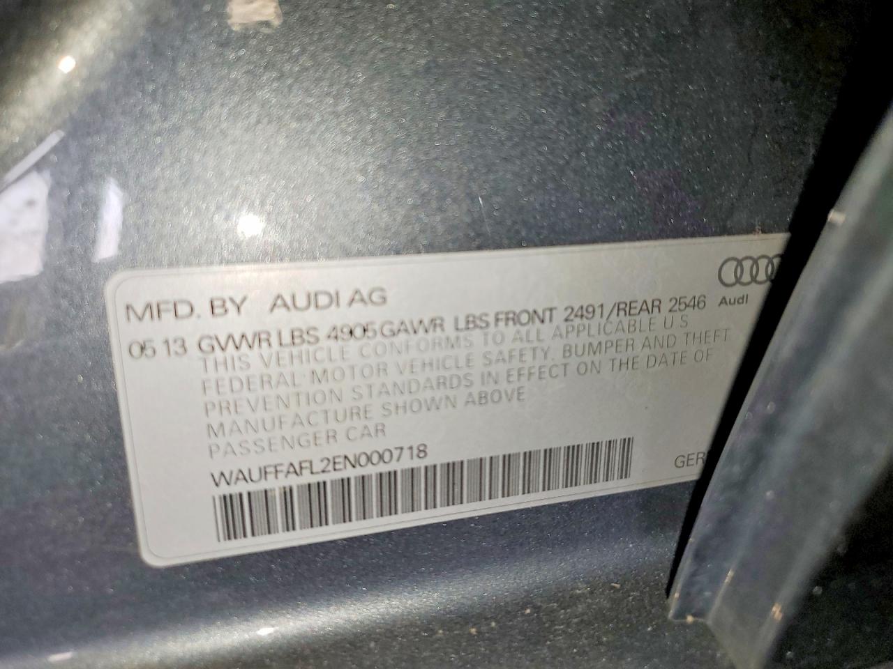 2014 Audi A4 Premium Plus Gray vin: WAUFFAFL2EN000718
