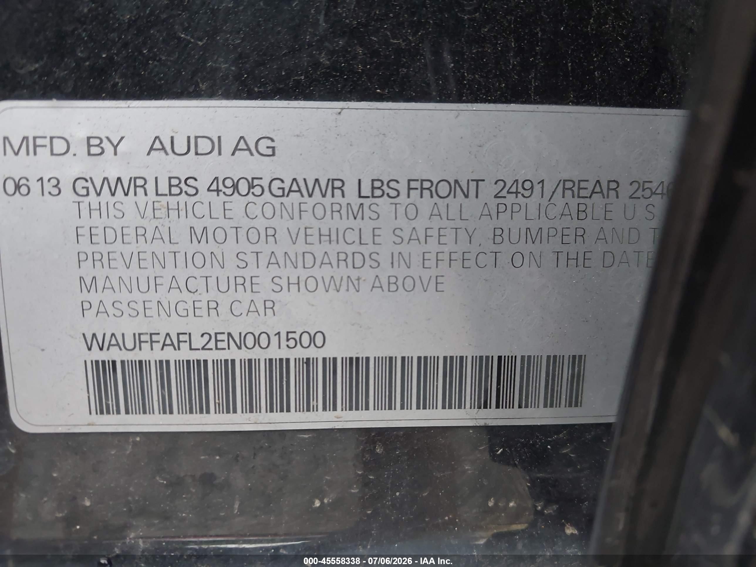 2014 Audi A4 2.0t Premium Black vin: WAUFFAFL2EN001500