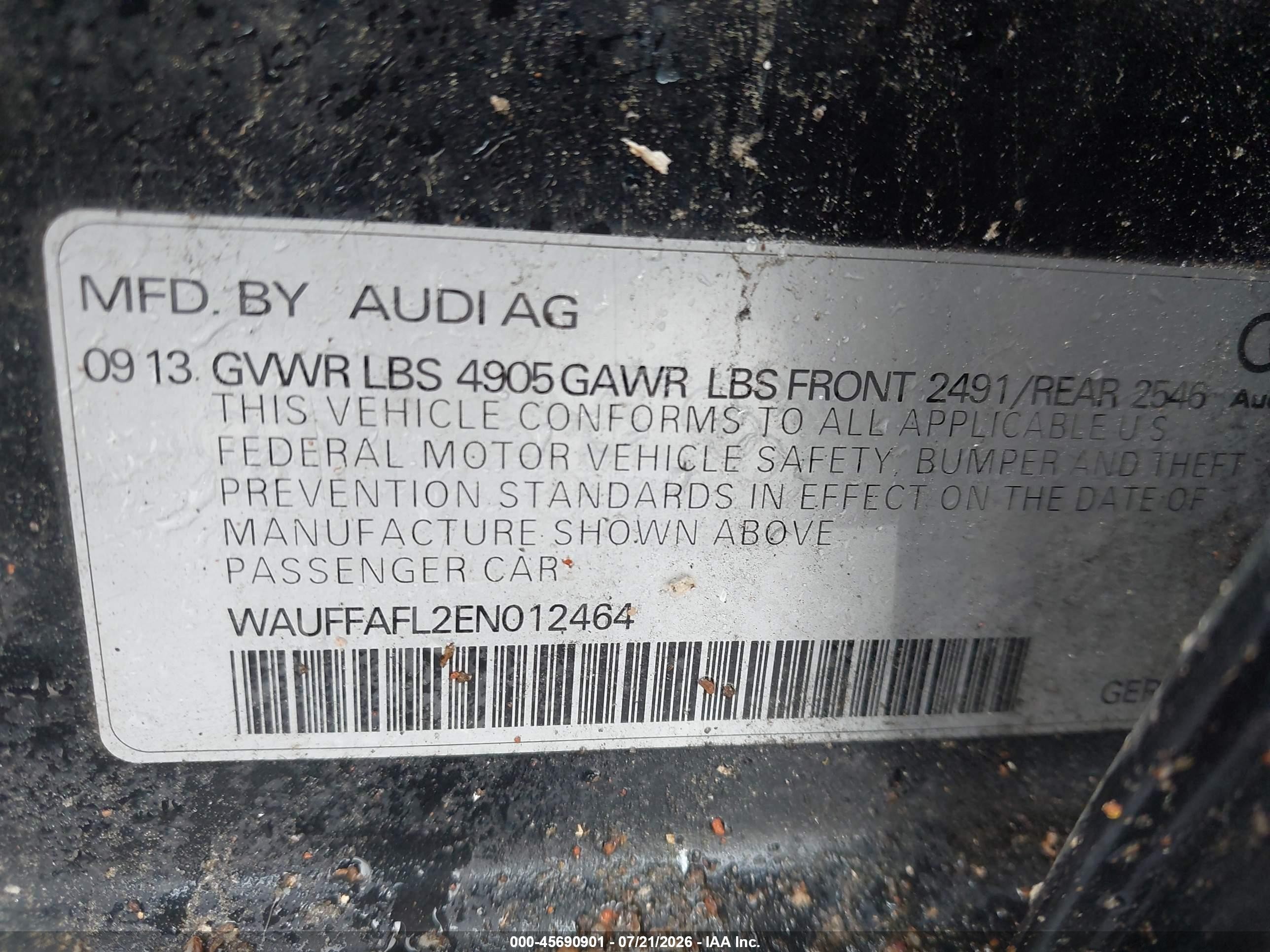 2014 Audi A4 2.0t Premium Black vin: WAUFFAFL2EN012464