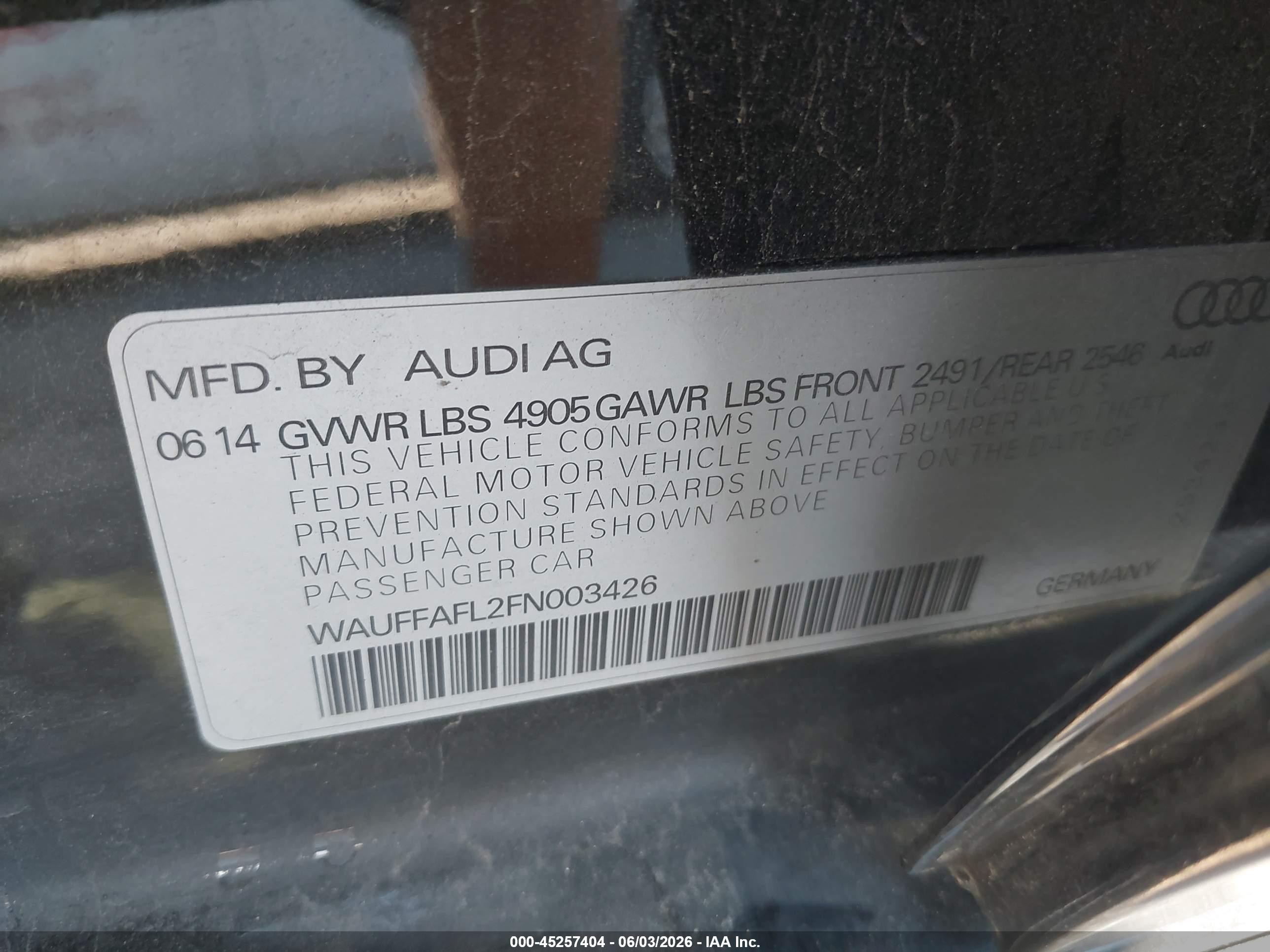 2015 Audi A4 2.0t Premium Black vin: WAUFFAFL2FN003426