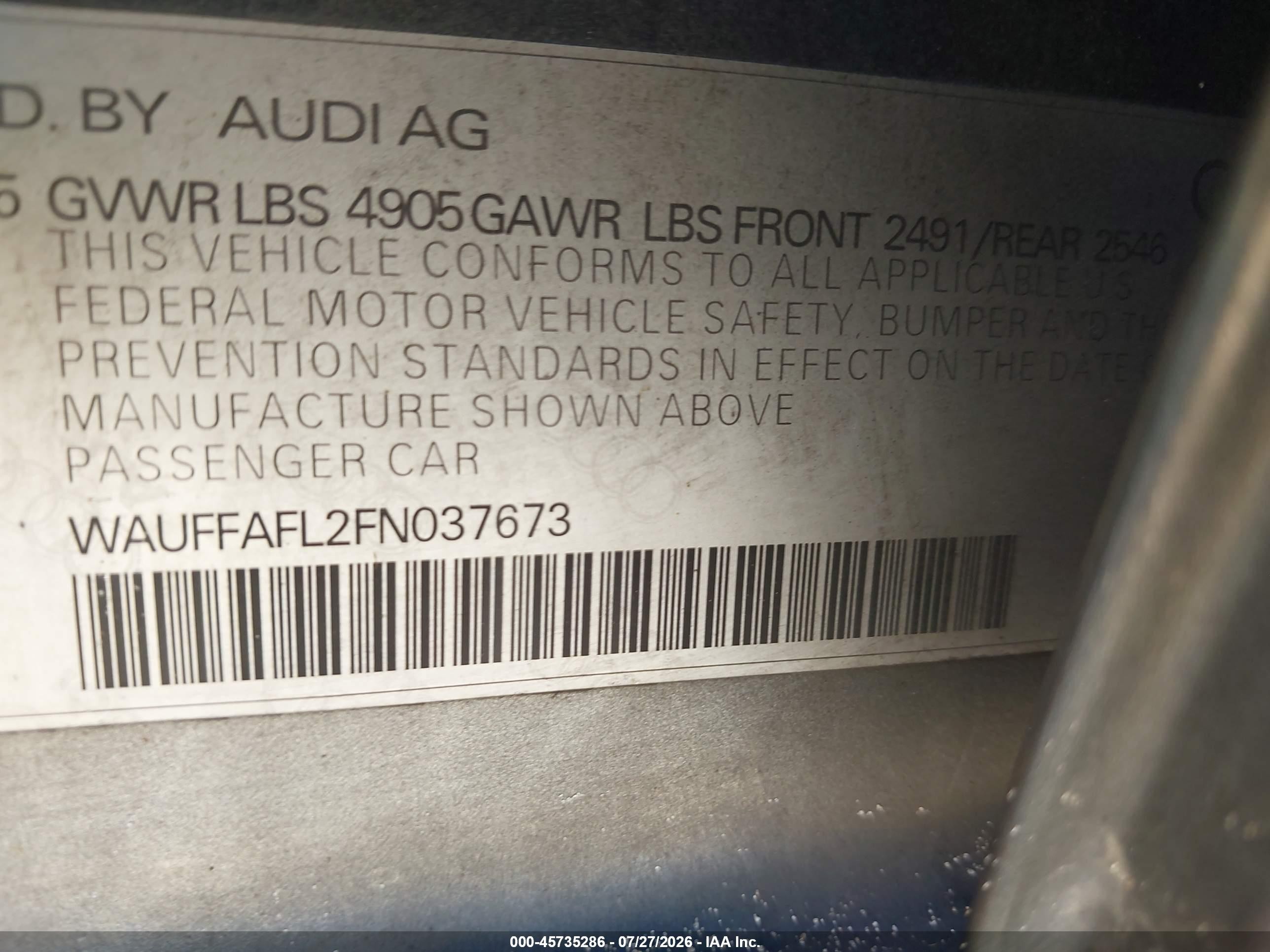 2015 Audi A4 2.0t Premium Gray vin: WAUFFAFL2FN037673