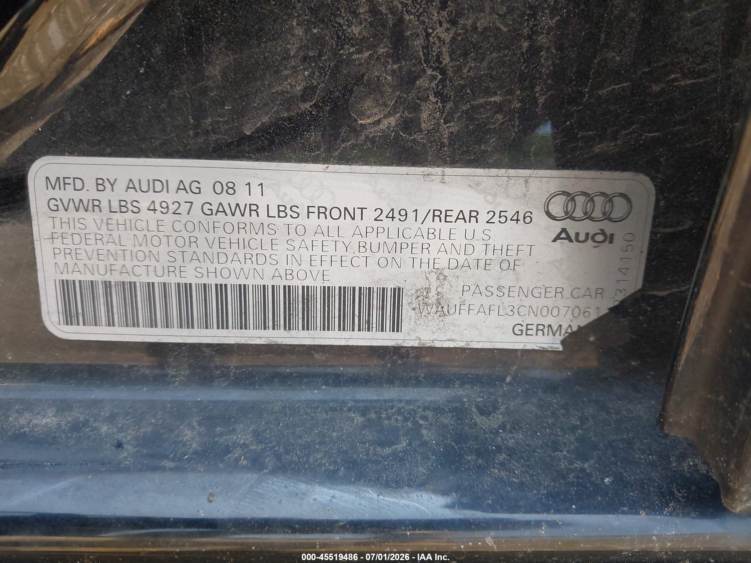 2012 Audi A4 2.0t Premium Plus Black vin: WAUFFAFL3CN007061
