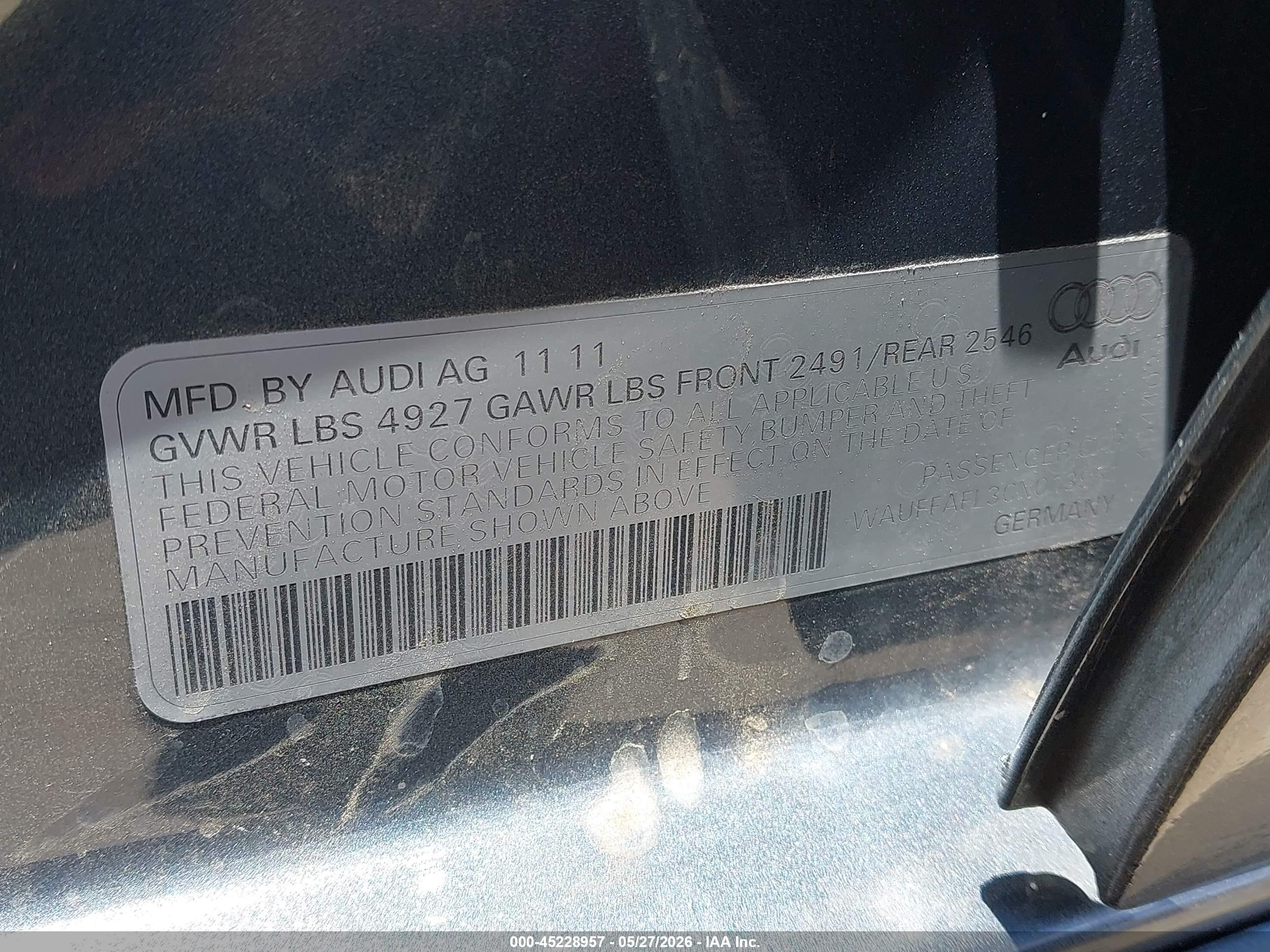 2012 Audi A4 2.0t Premium Gray vin: WAUFFAFL3CN013961