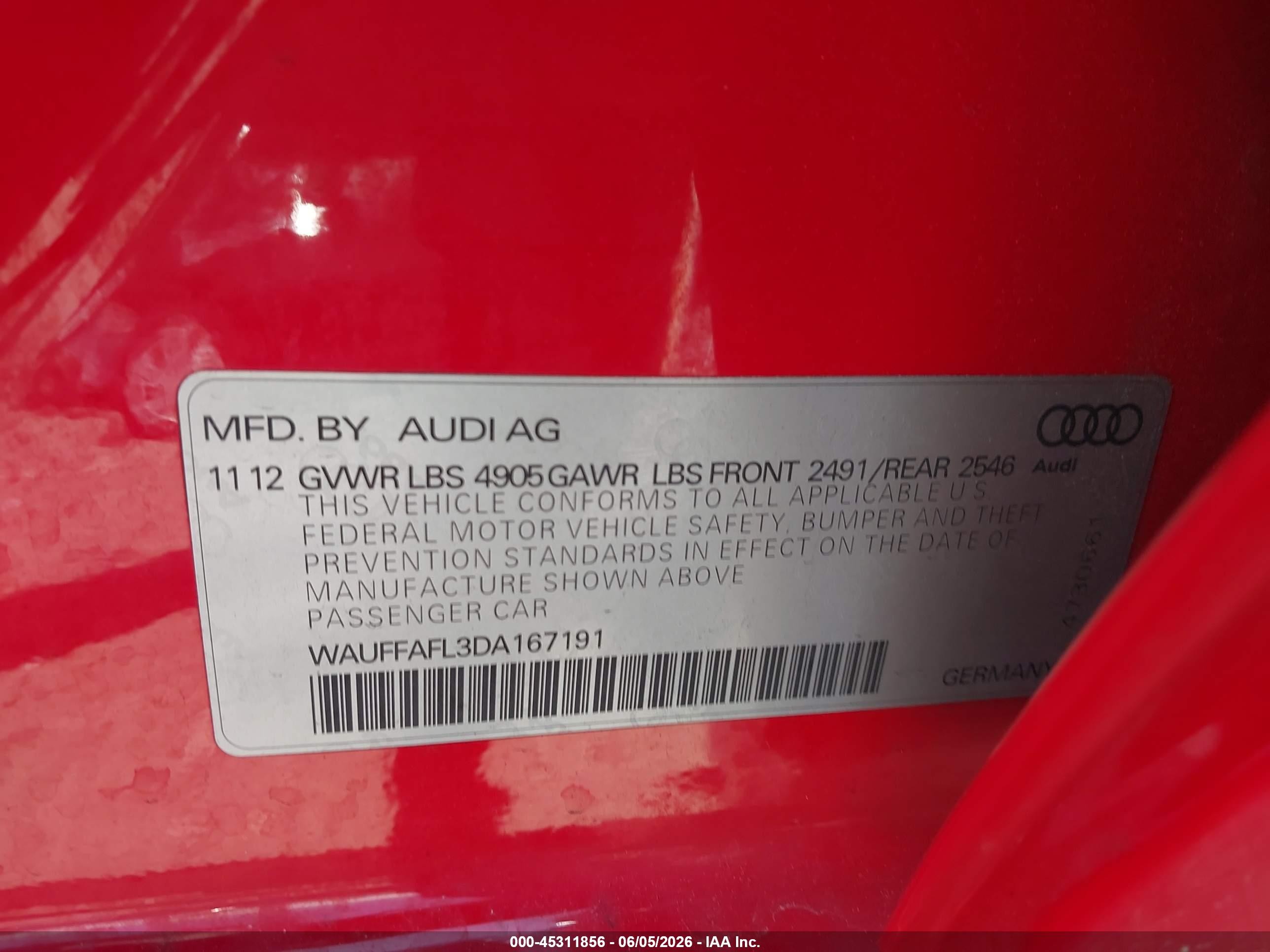 2013 Audi A4 2.0t Premium Red vin: WAUFFAFL3DA167191