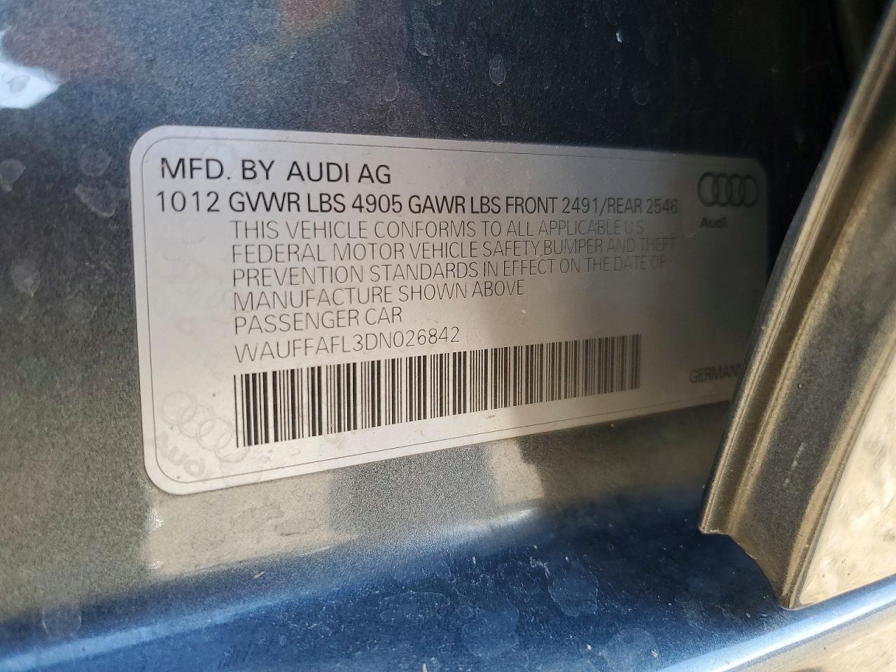 2013 Audi A4 Premium Plus Charcoal vin: WAUFFAFL3DN026842