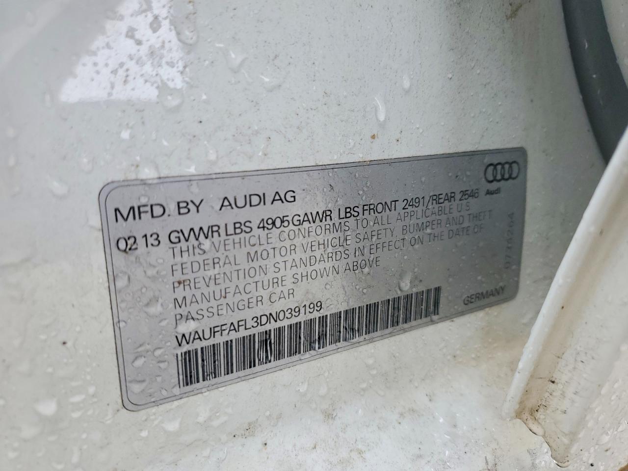 2013 Audi A4 Premium Plus White vin: WAUFFAFL3DN039199