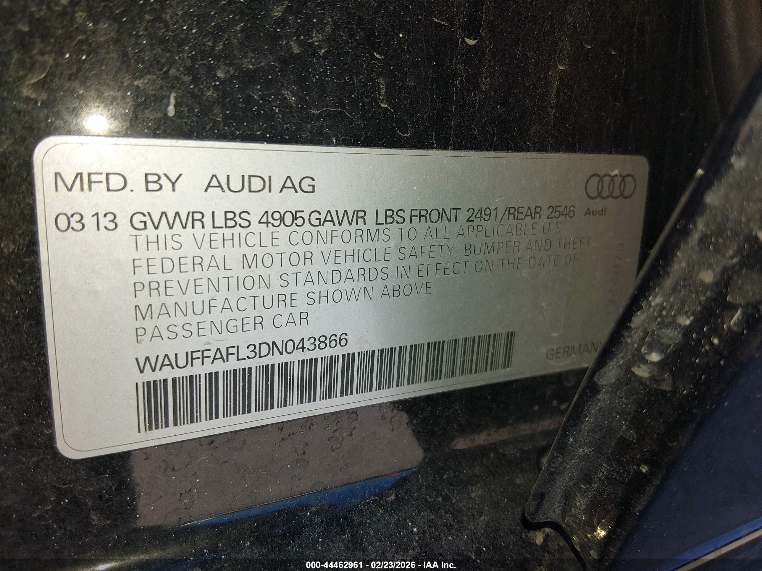 2013 Audi A4 2.0t Premium Black vin: WAUFFAFL3DN043866