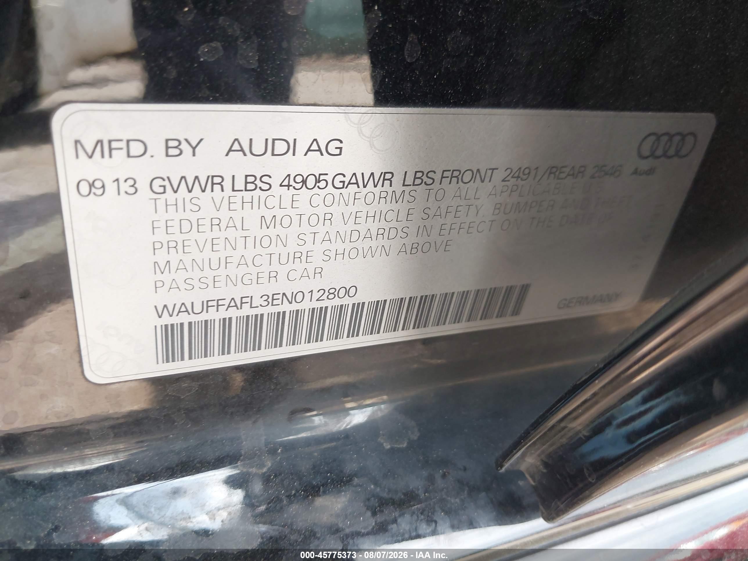2014 Audi A4 2.0t Premium Black vin: WAUFFAFL3EN012800