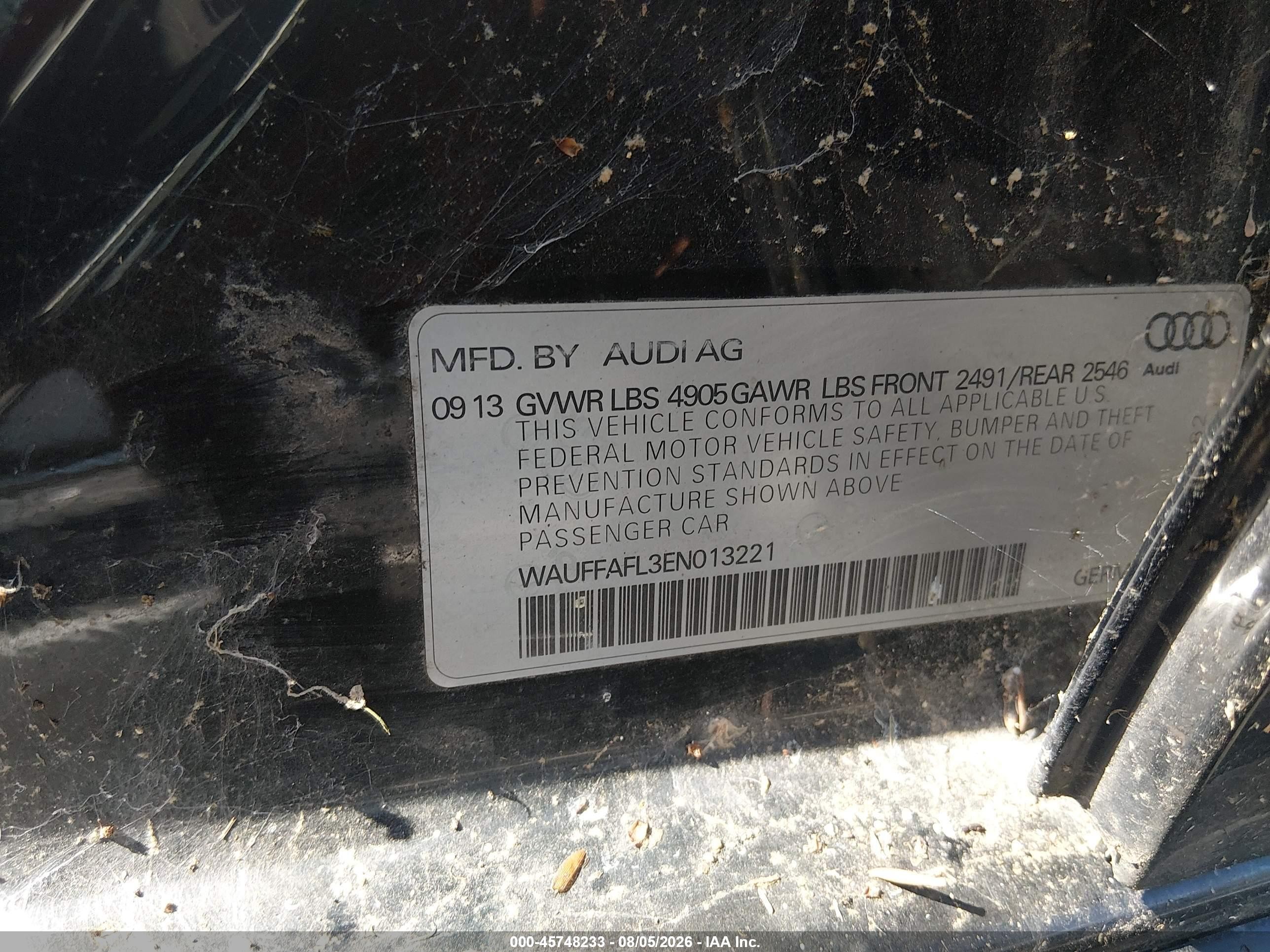 2014 Audi A4 2.0t Premium Черный vin: WAUFFAFL3EN013221