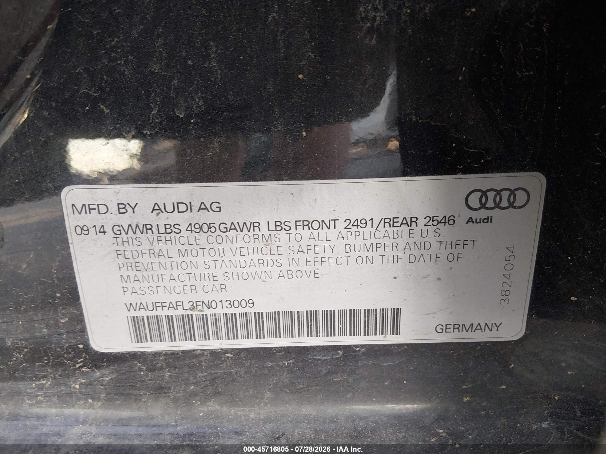 2015 Audi A4 2.0t Premium Black vin: WAUFFAFL3FN013009