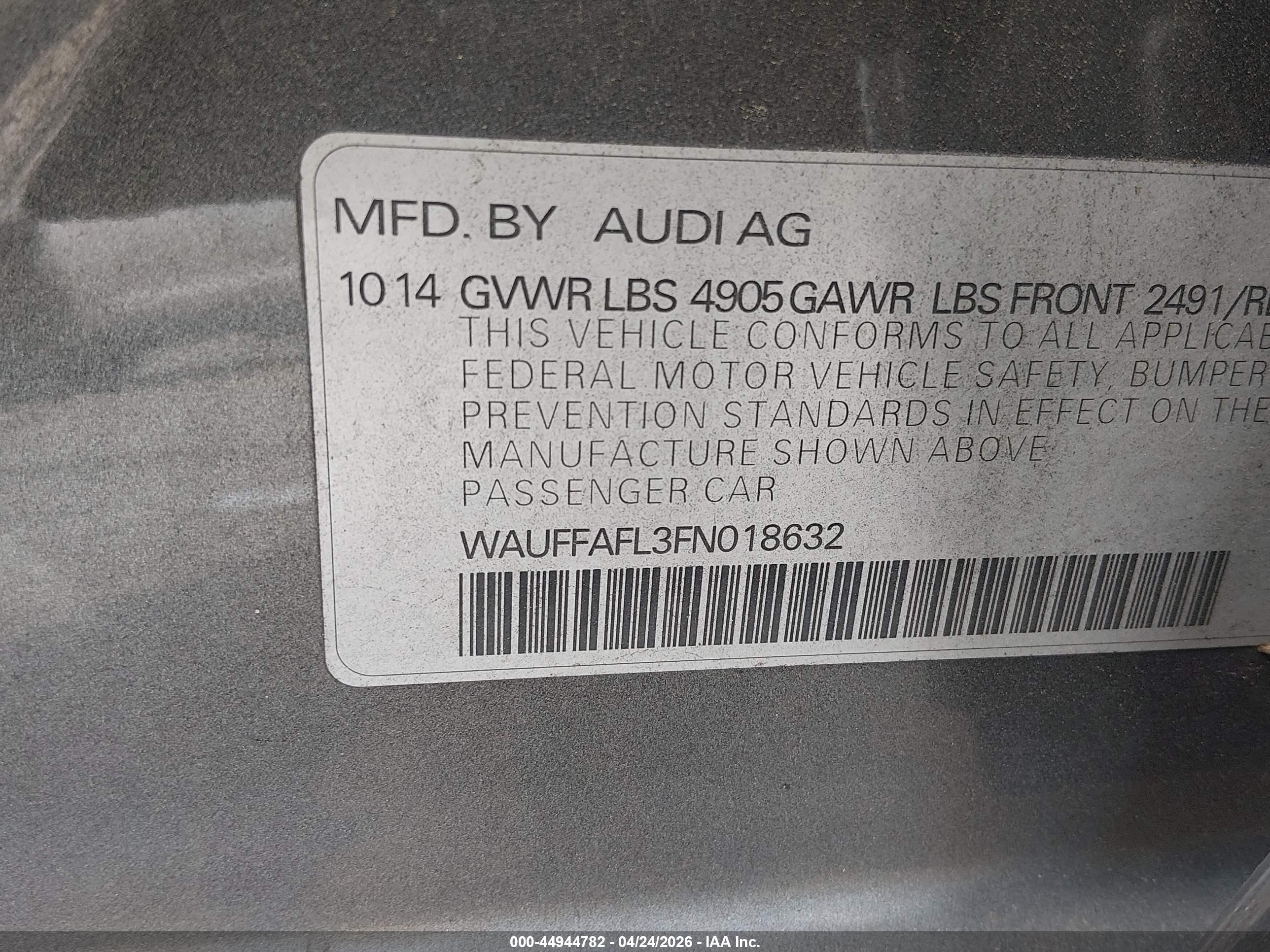 2015 Audi A4 2.0t Premium Gray vin: WAUFFAFL3FN018632