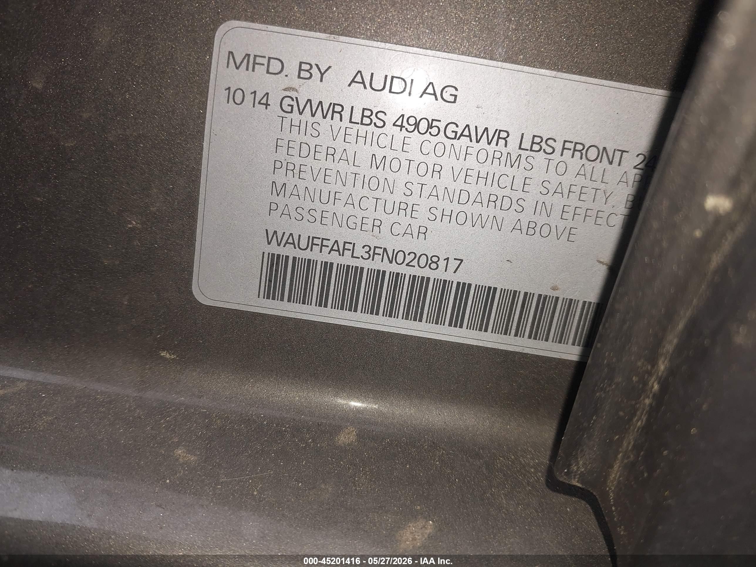 2015 Audi A4 2.0t Premium Gray vin: WAUFFAFL3FN020817