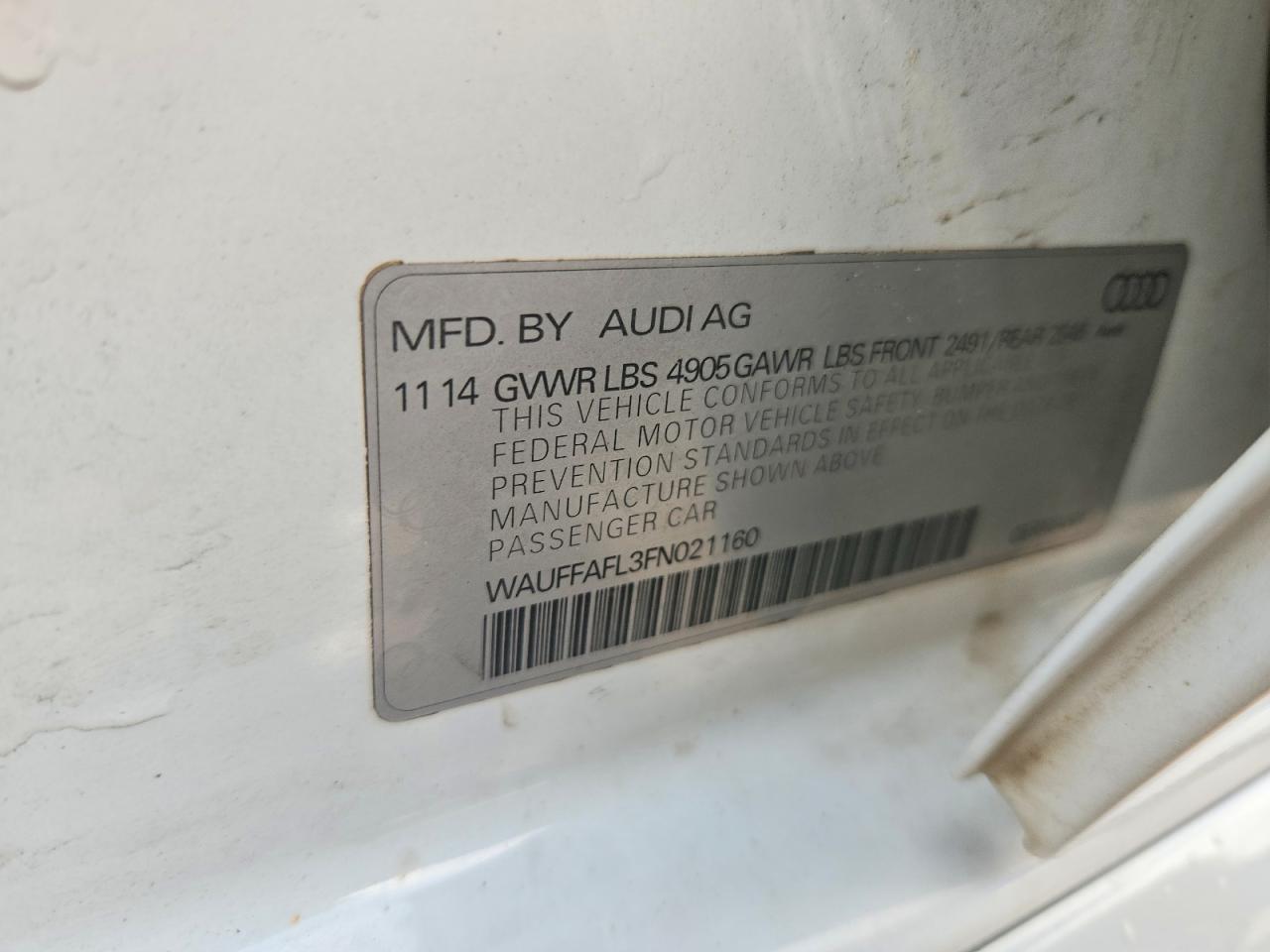 2015 Audi A4 Premium Plus White vin: WAUFFAFL3FN021160
