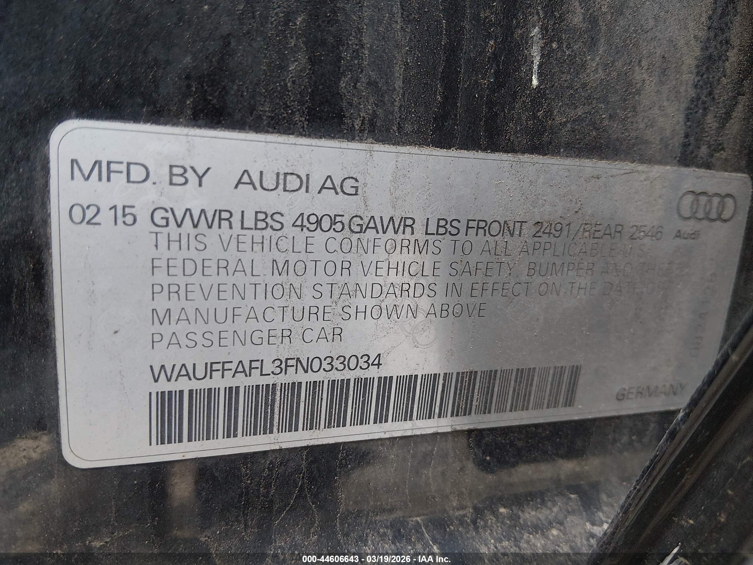 2015 Audi A4 2.0t Premium Black vin: WAUFFAFL3FN033034