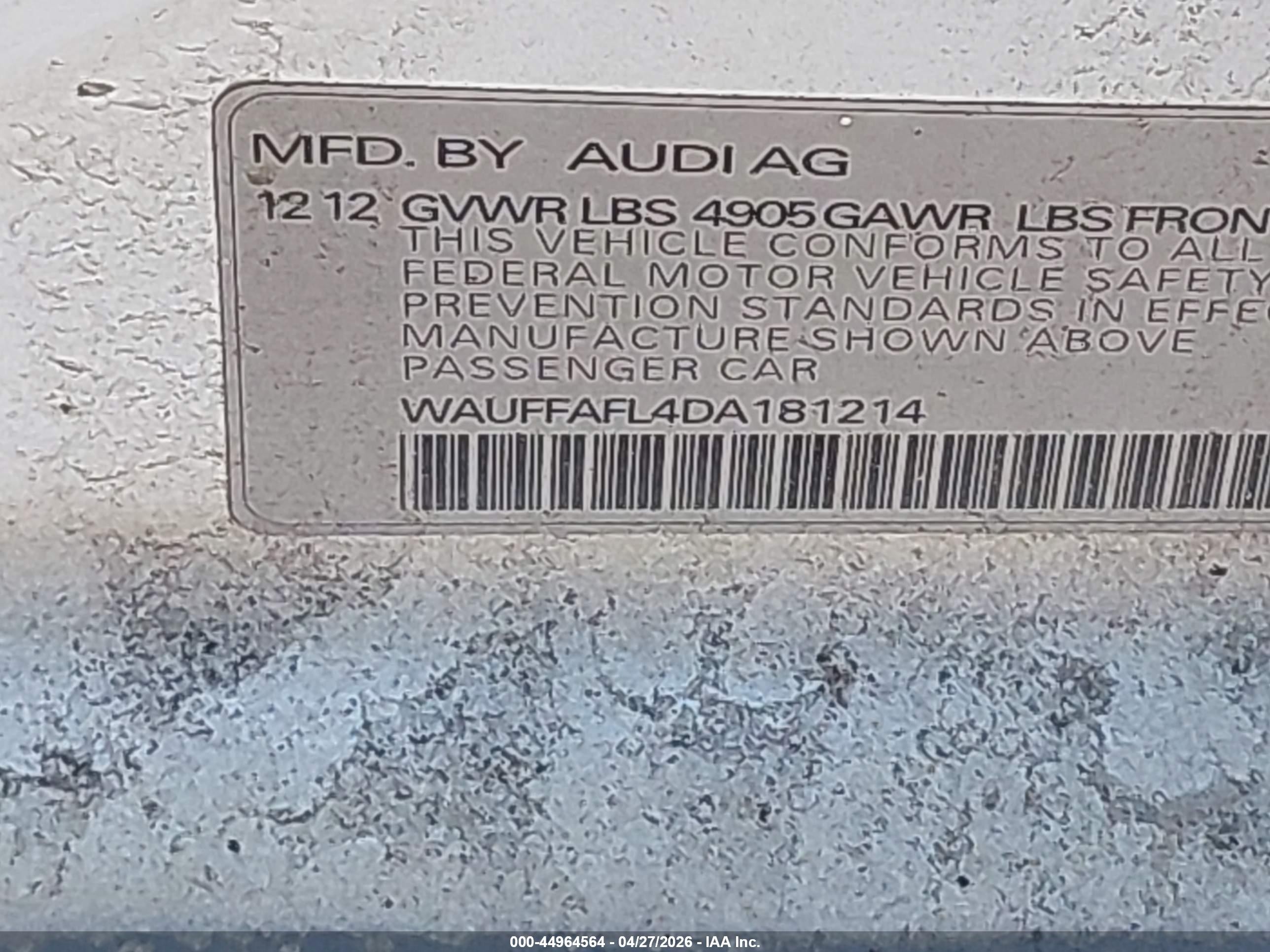 2013 Audi A4 2.0t Premium Gray vin: WAUFFAFL4DA181214