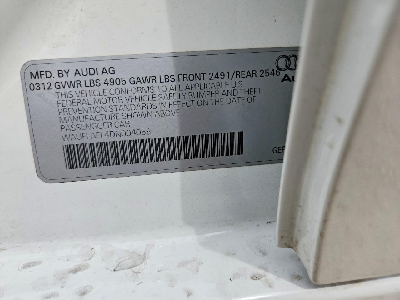 2013 Audi A4 Premium Plus White vin: WAUFFAFL4DN004056