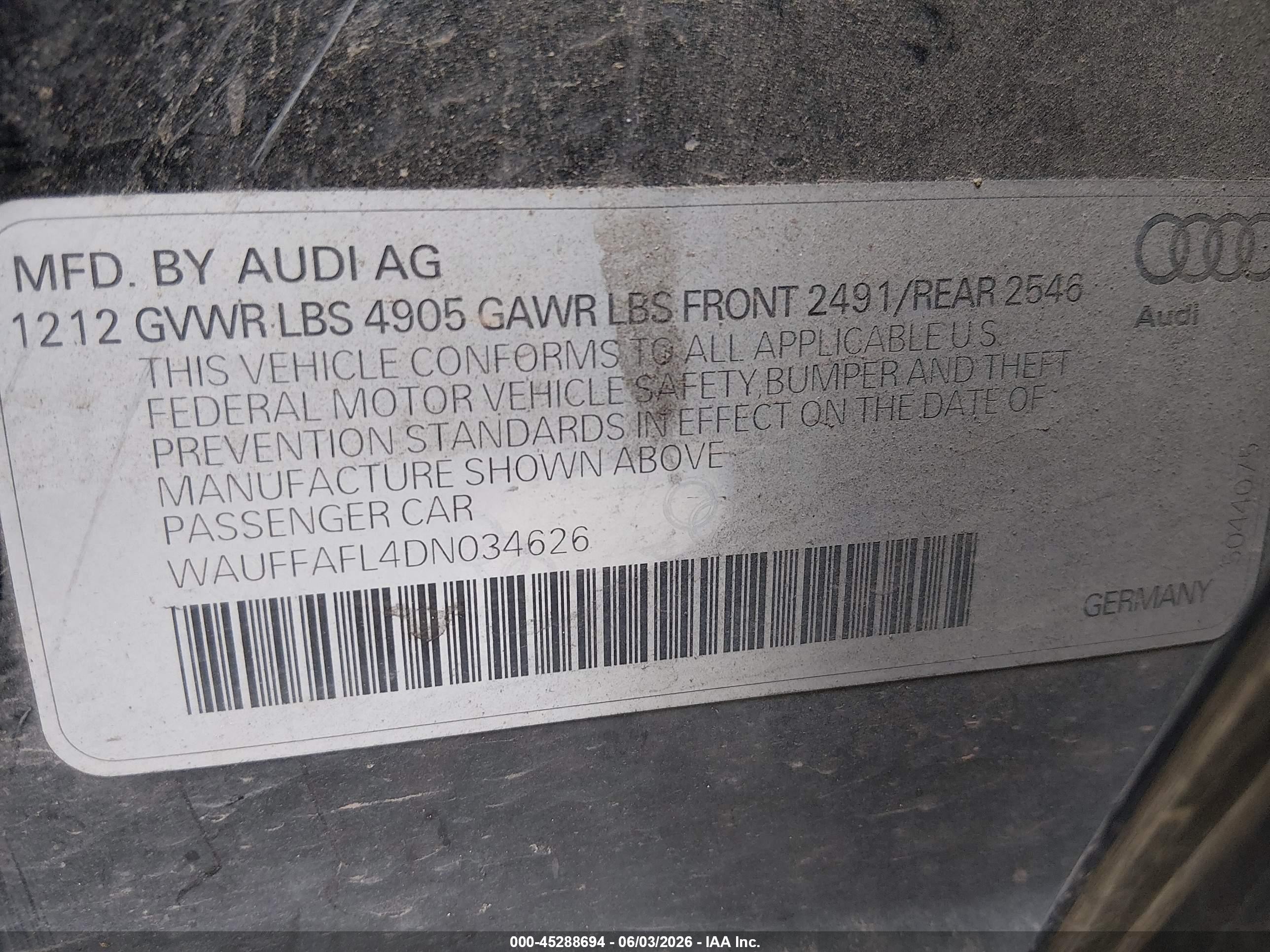 2013 Audi A4 2.0t Premium Black vin: WAUFFAFL4DN034626