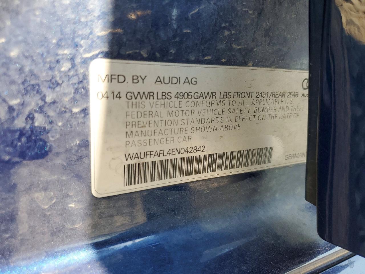 2014 Audi A4 Premium Plus Blue vin: WAUFFAFL4EN042842