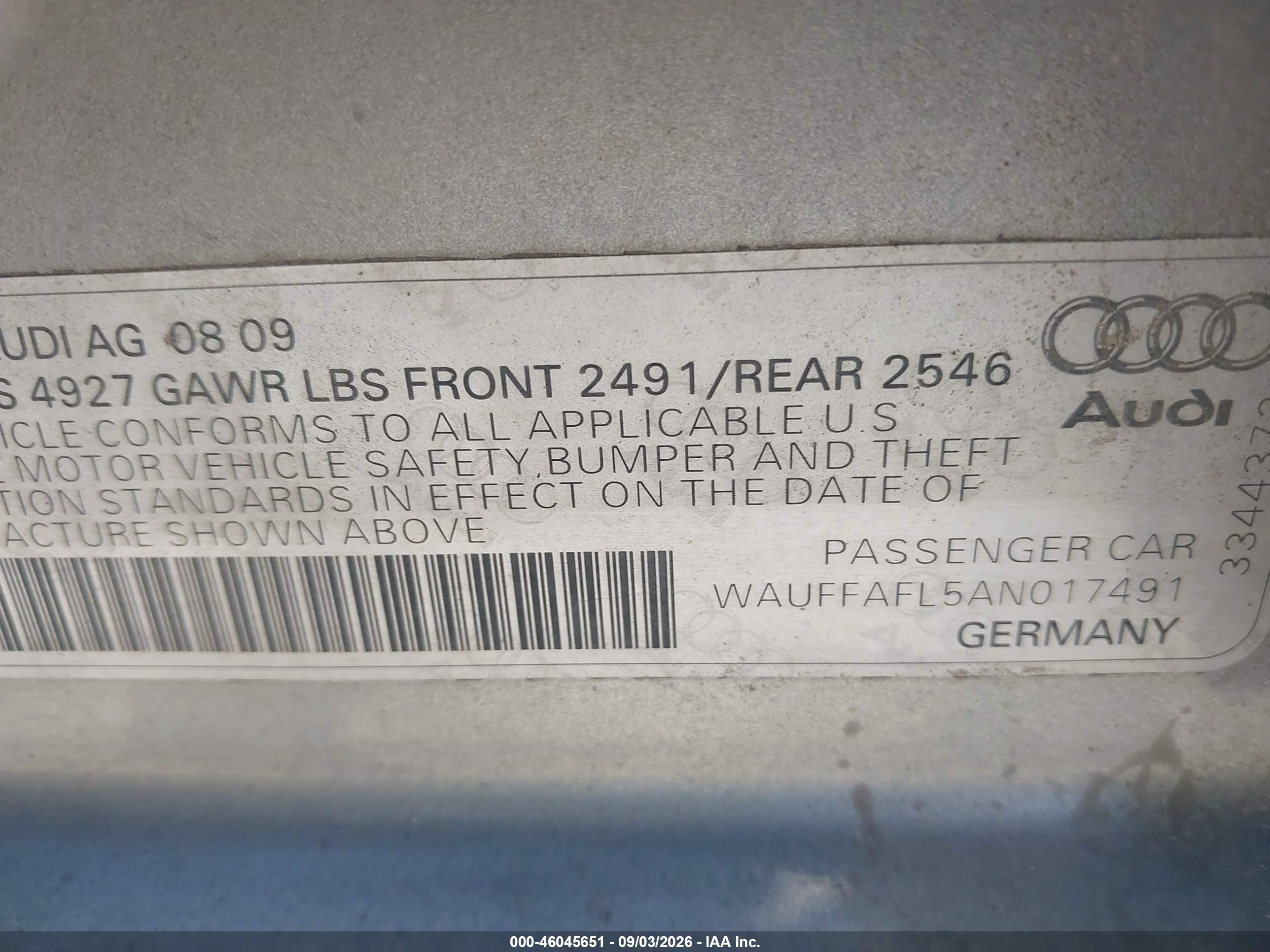2010 Audi A4 2.0t Premium Gray vin: WAUFFAFL5AN017491