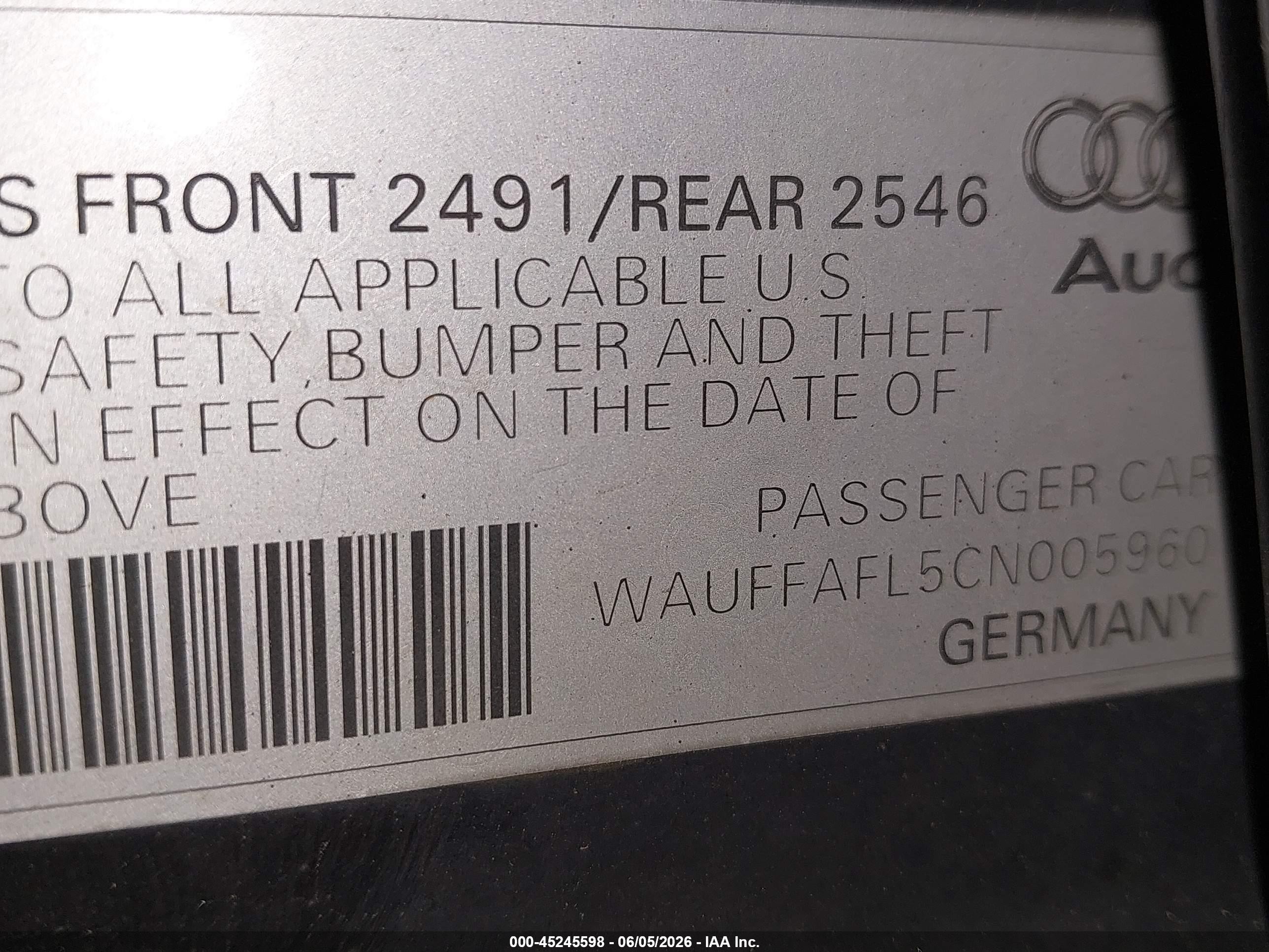 2012 Audi A4 2.0t Premium Black vin: WAUFFAFL5CN005960