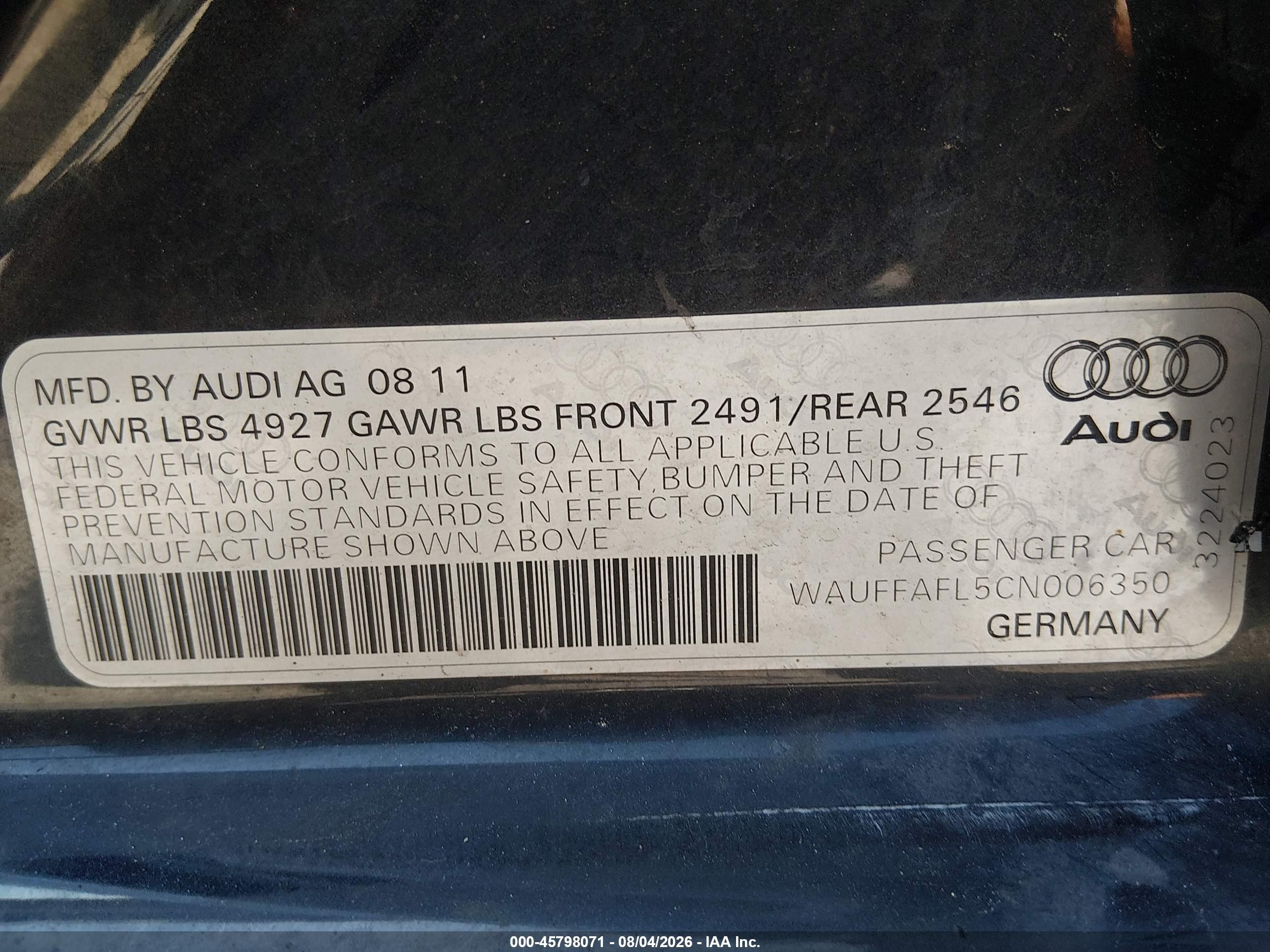 2012 Audi A4 2.0t Premium Plus Black vin: WAUFFAFL5CN006350