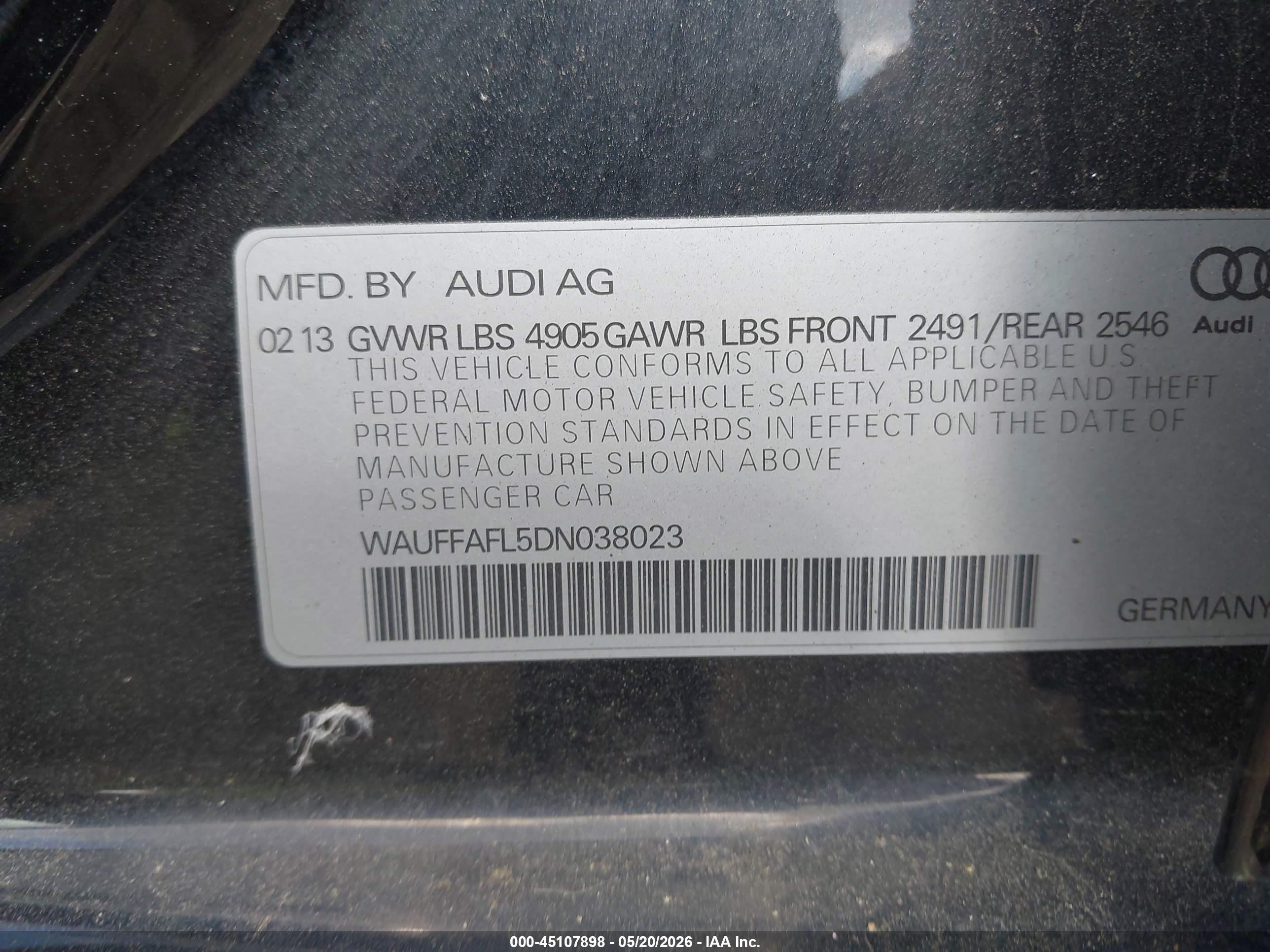 2013 Audi A4 2.0t Premium Black vin: WAUFFAFL5DN038023