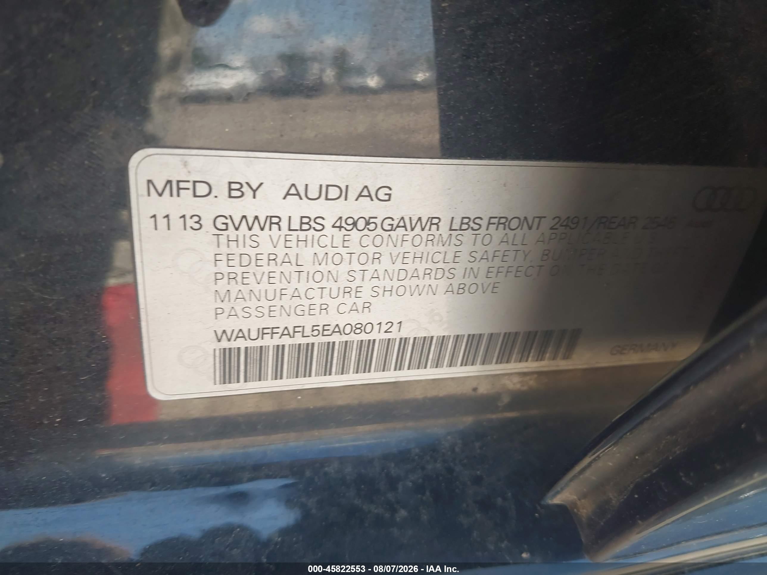 2014 Audi A4 2.0t Premium Черный vin: WAUFFAFL5EA080121