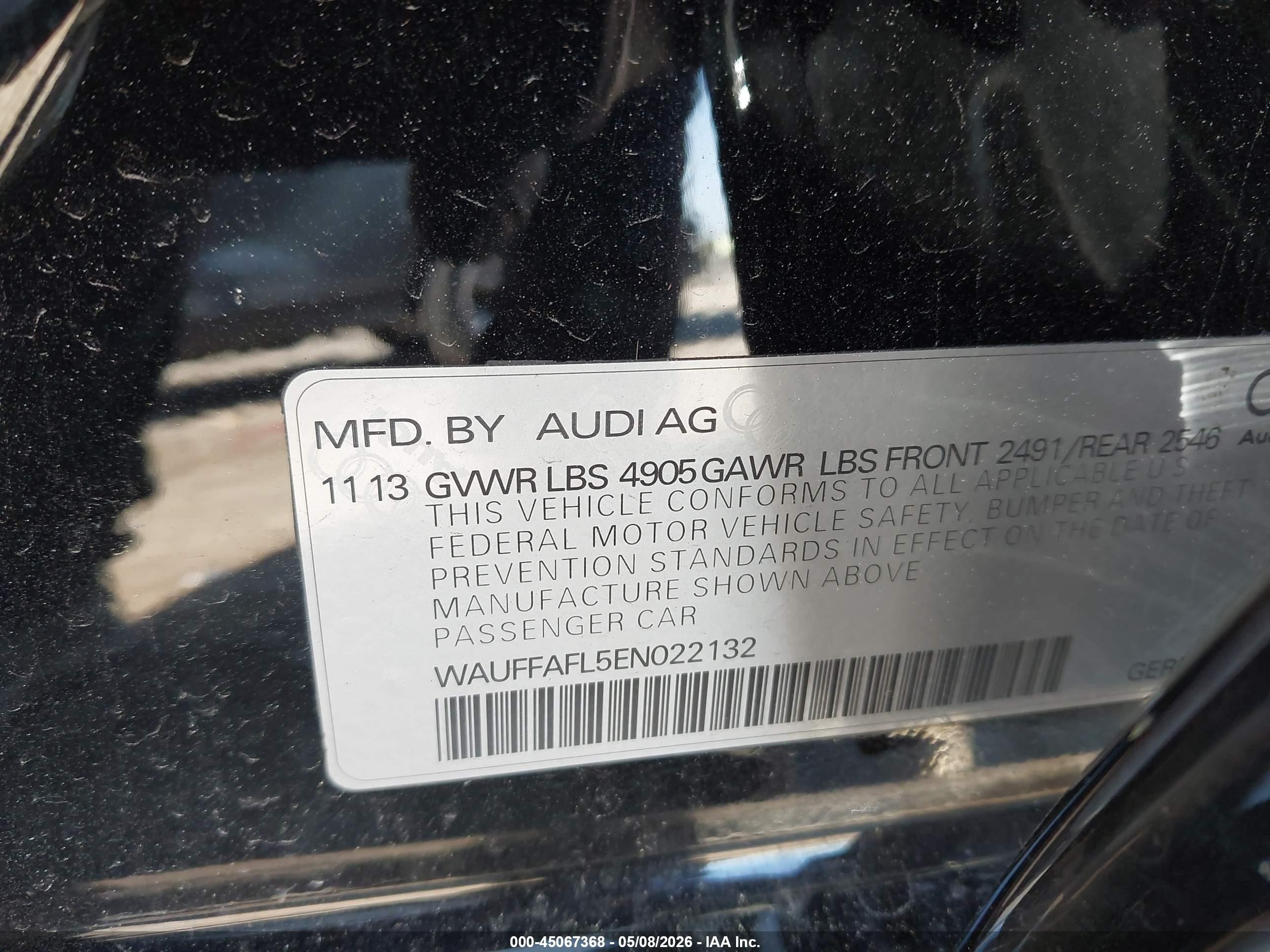 2014 Audi A4 2.0t Premium Черный vin: WAUFFAFL5EN022132
