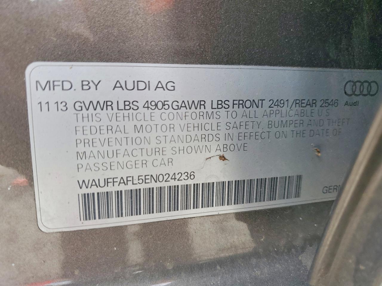 2014 Audi A4 Premium Plus Серый vin: WAUFFAFL5EN024236