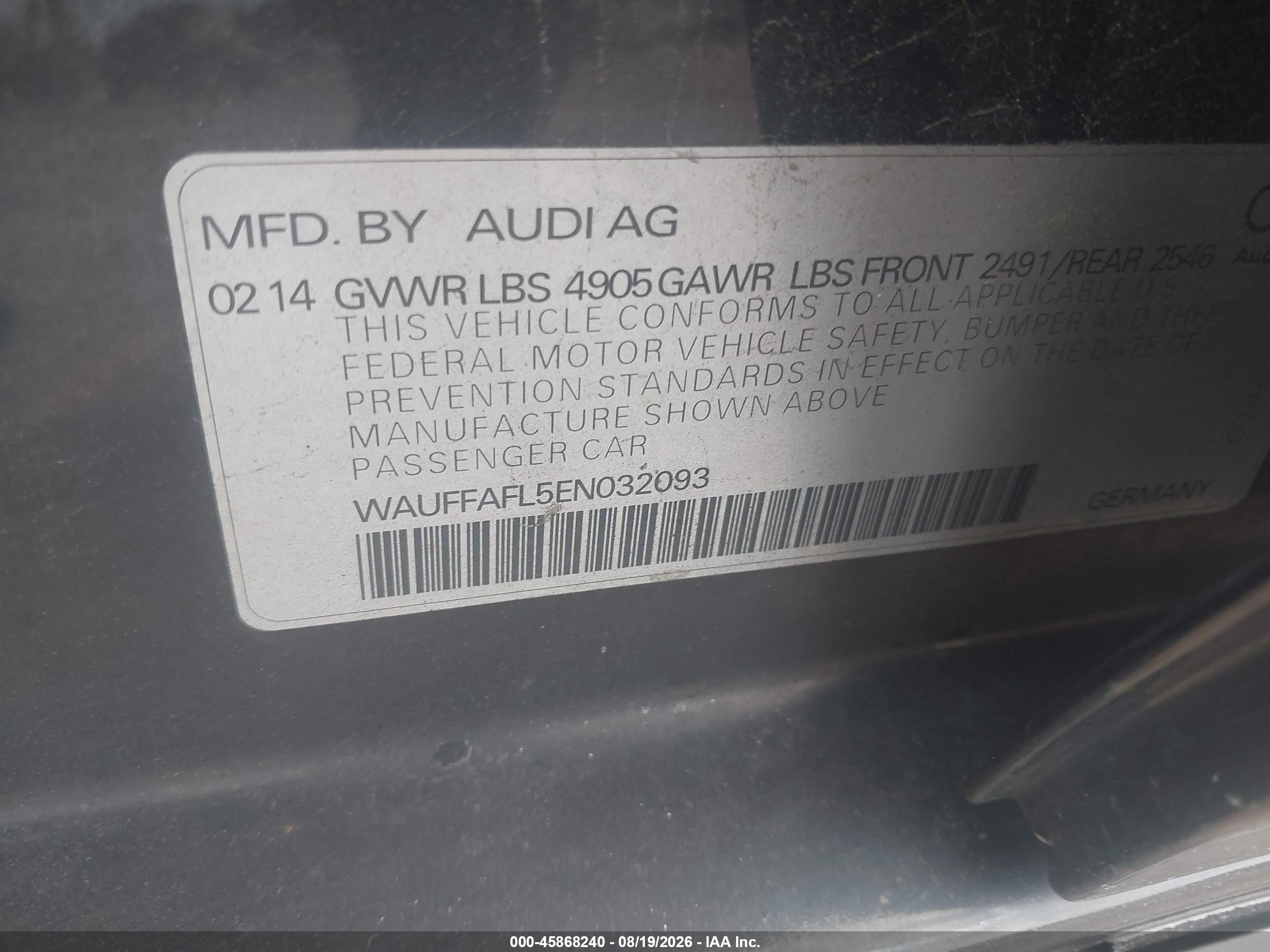 2014 Audi A4 2.0t Premium Черный vin: WAUFFAFL5EN032093