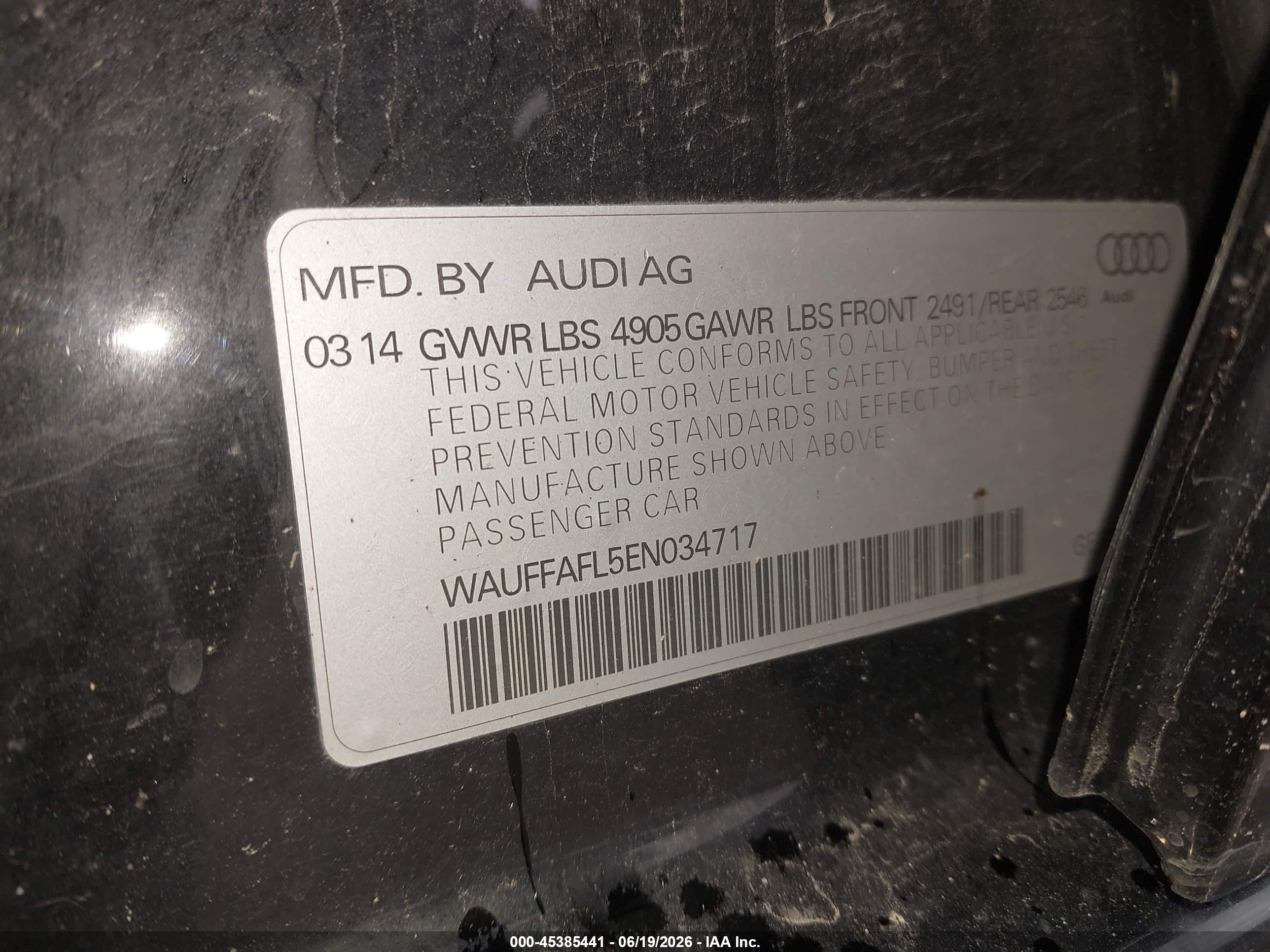 2014 Audi A4 2.0t Premium Black vin: WAUFFAFL5EN034717