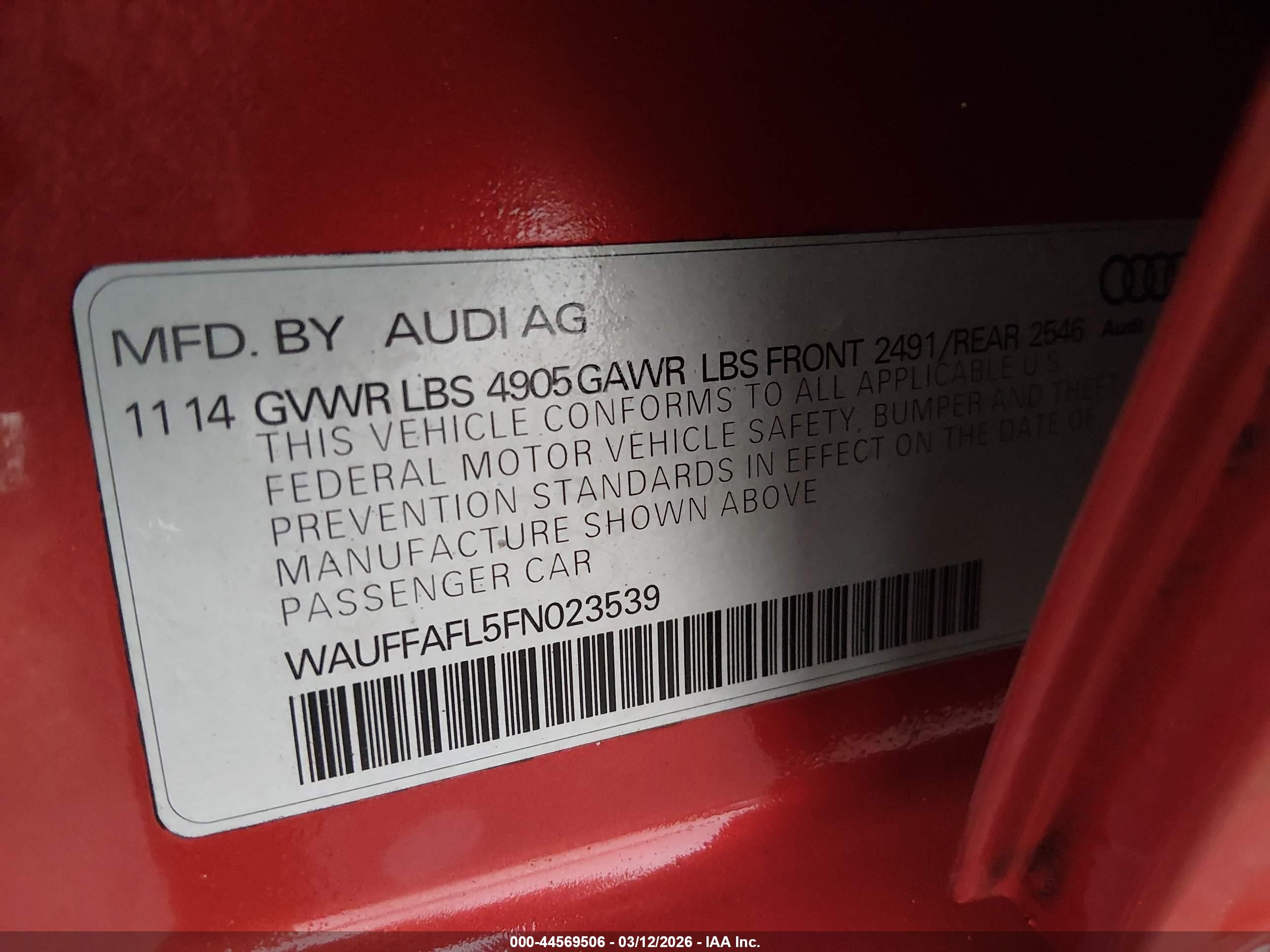 2015 Audi A4 2.0t Premium Orange vin: WAUFFAFL5FN023539