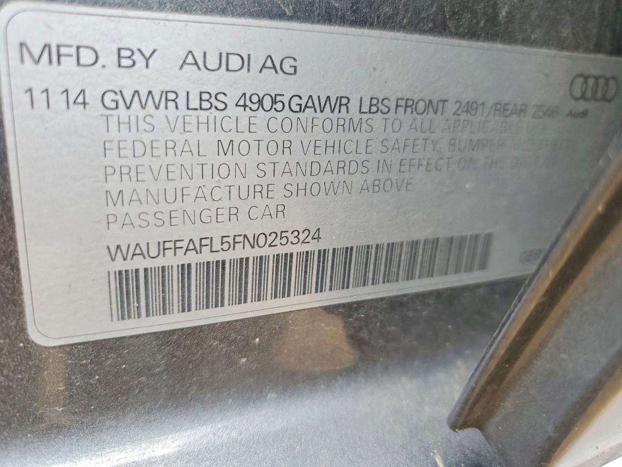 2015 Audi A4 Premium Plus Gray vin: WAUFFAFL5FN025324