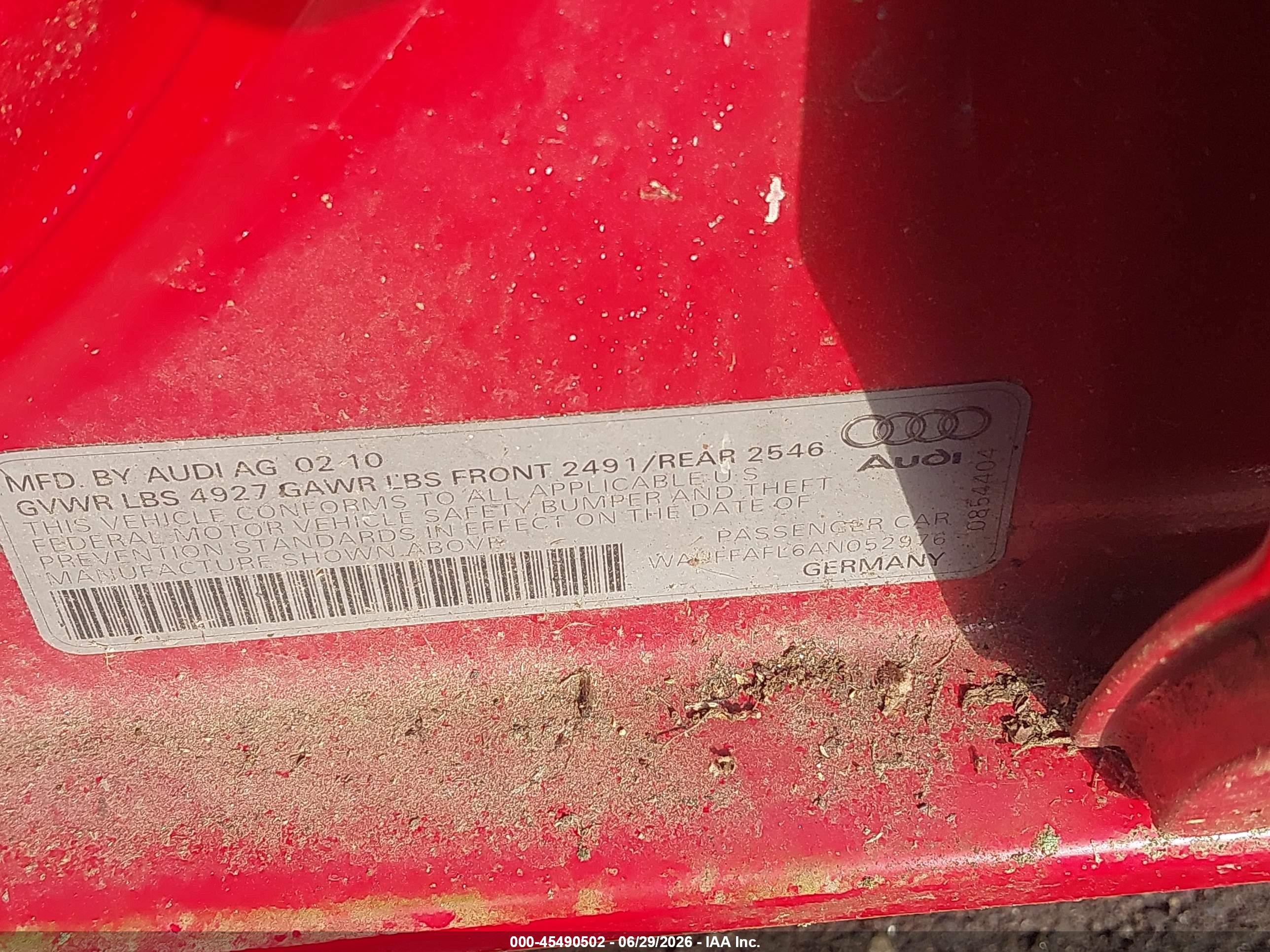 2010 Audi A4 2.0t Premium Red vin: WAUFFAFL6AN052976