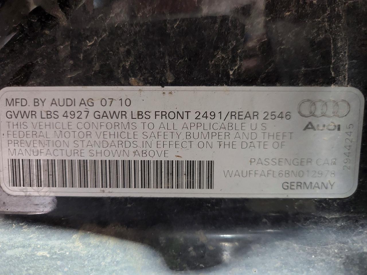 2011 Audi A4 Premium Plus Black vin: WAUFFAFL6BN012978
