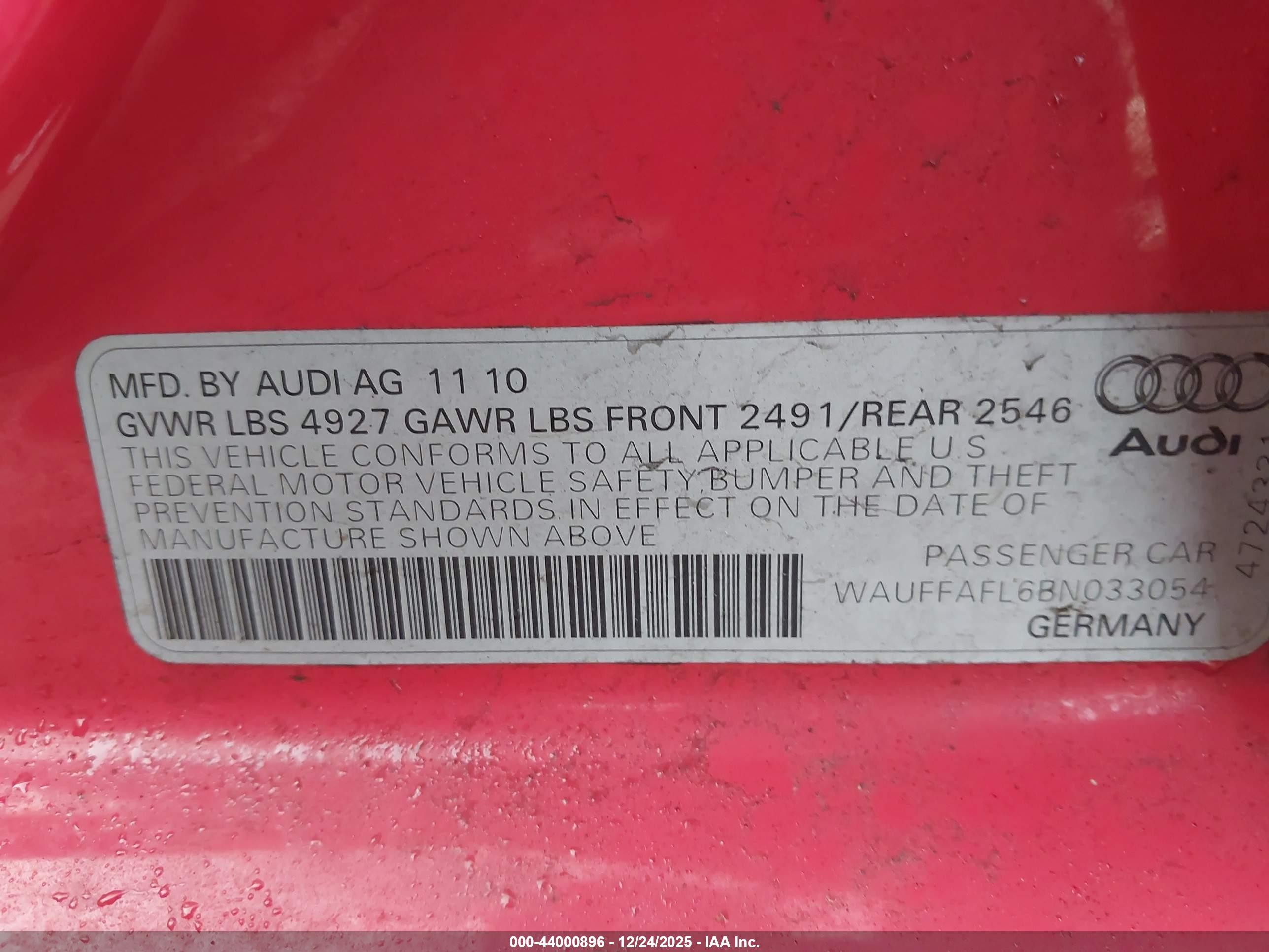 2011 Audi A4 2.0t Premium Red vin: WAUFFAFL6BN033054