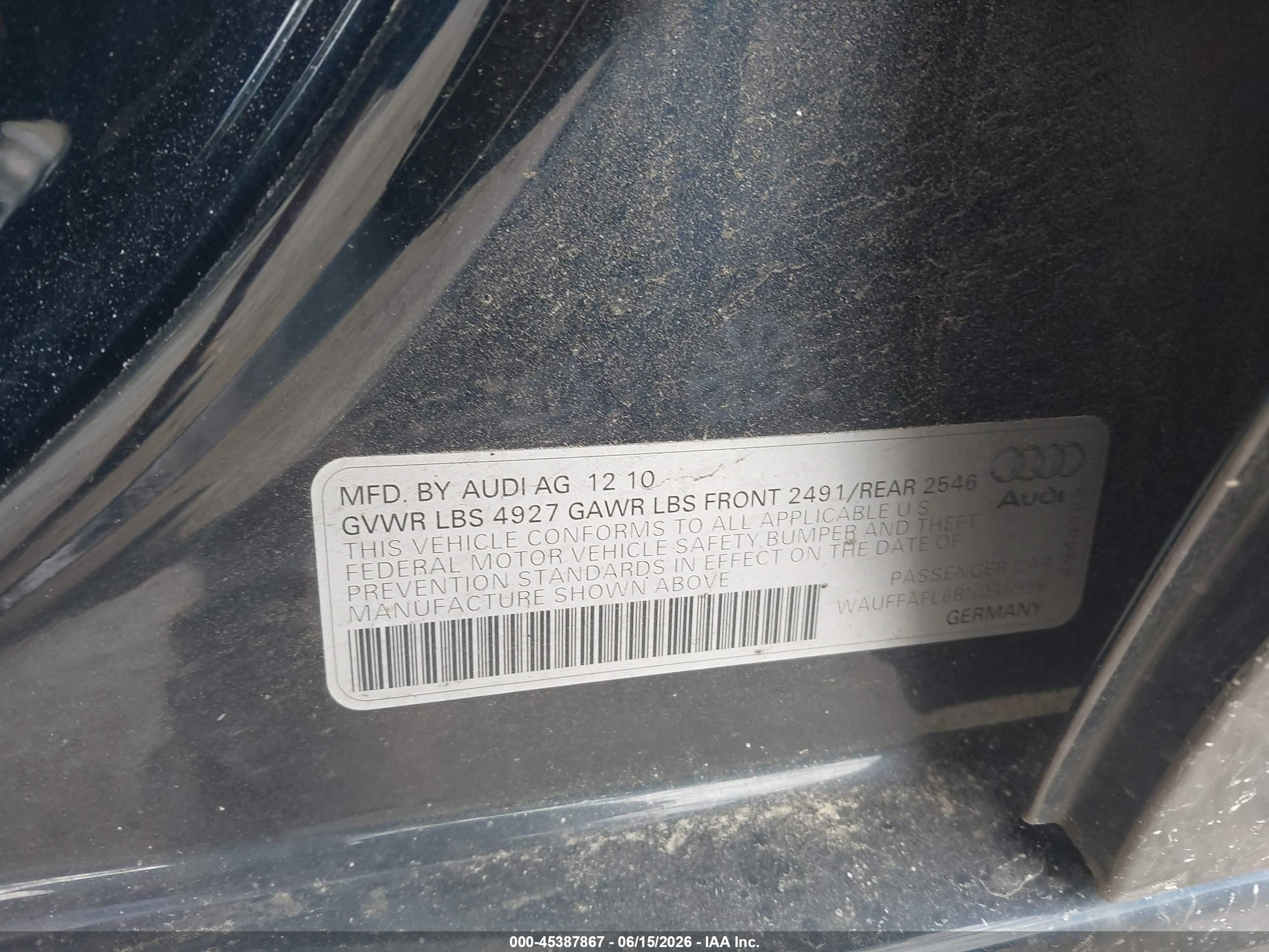 2011 Audi A4 2.0t Premium Dark Blue vin: WAUFFAFL6BN035998
