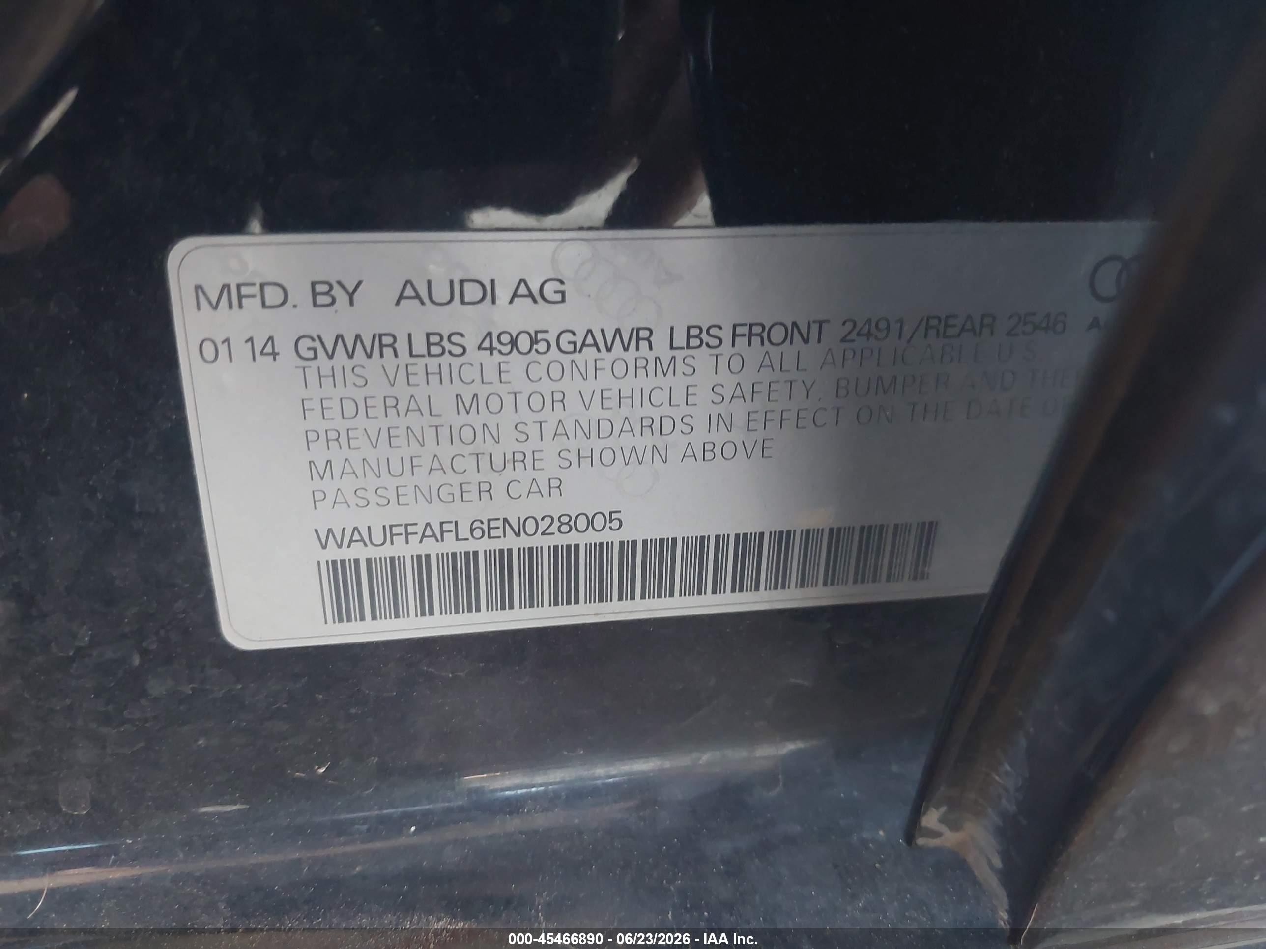 2014 Audi A4 2.0t Premium Black vin: WAUFFAFL6EN028005