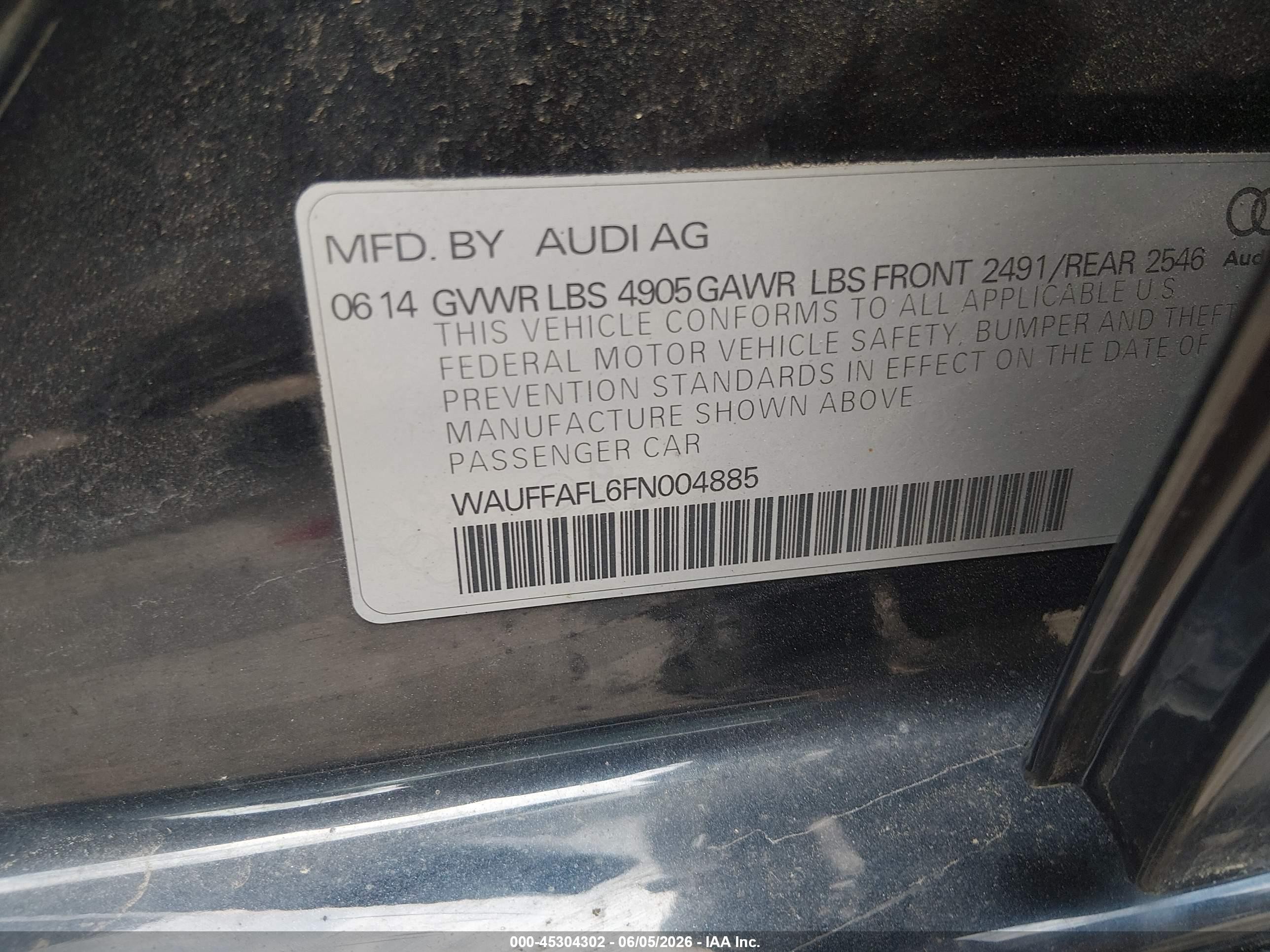 2015 Audi A4 2.0t Premium Gray vin: WAUFFAFL6FN004885