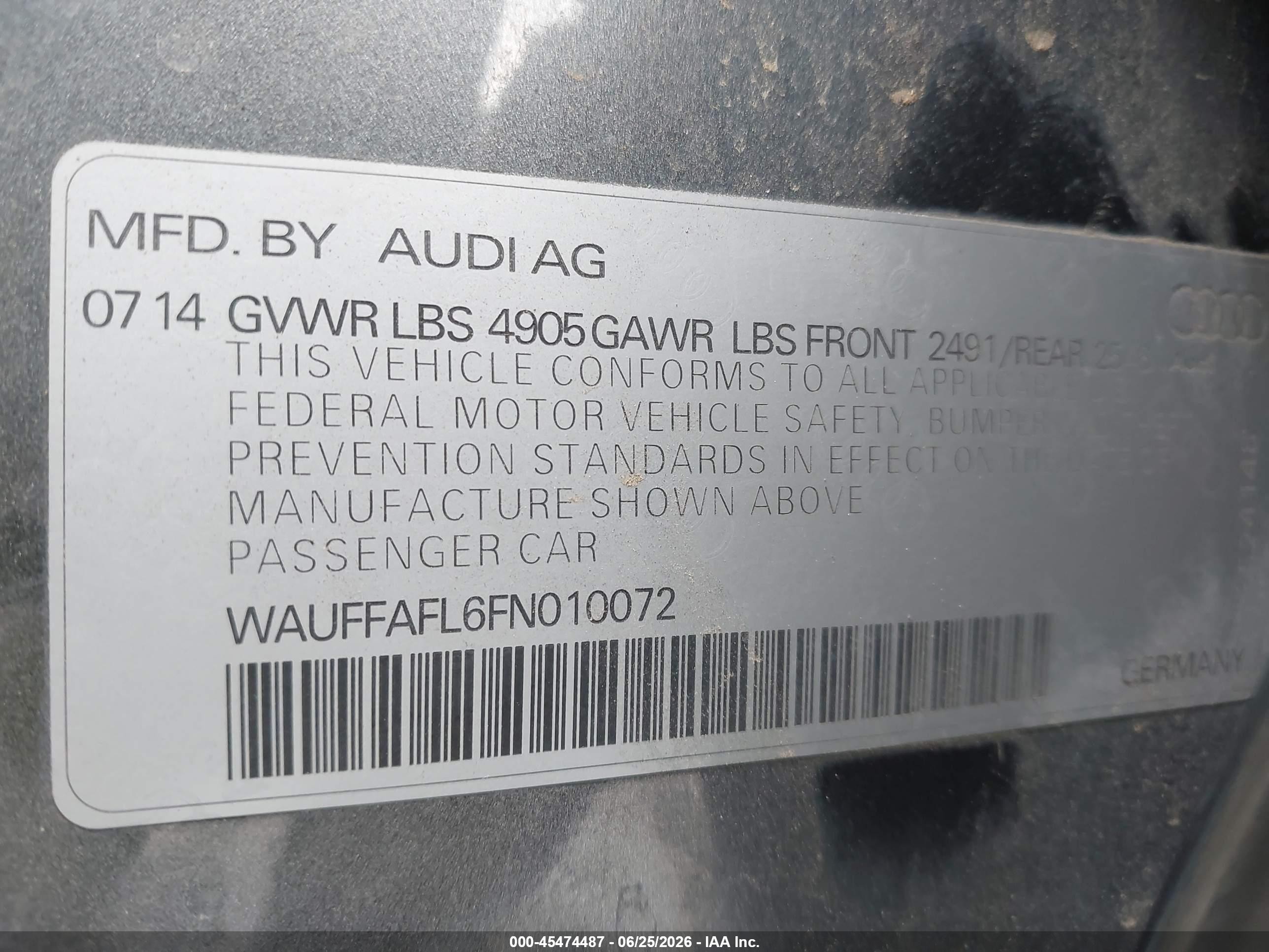 2015 Audi A4 2.0t Premium Gray vin: WAUFFAFL6FN010072