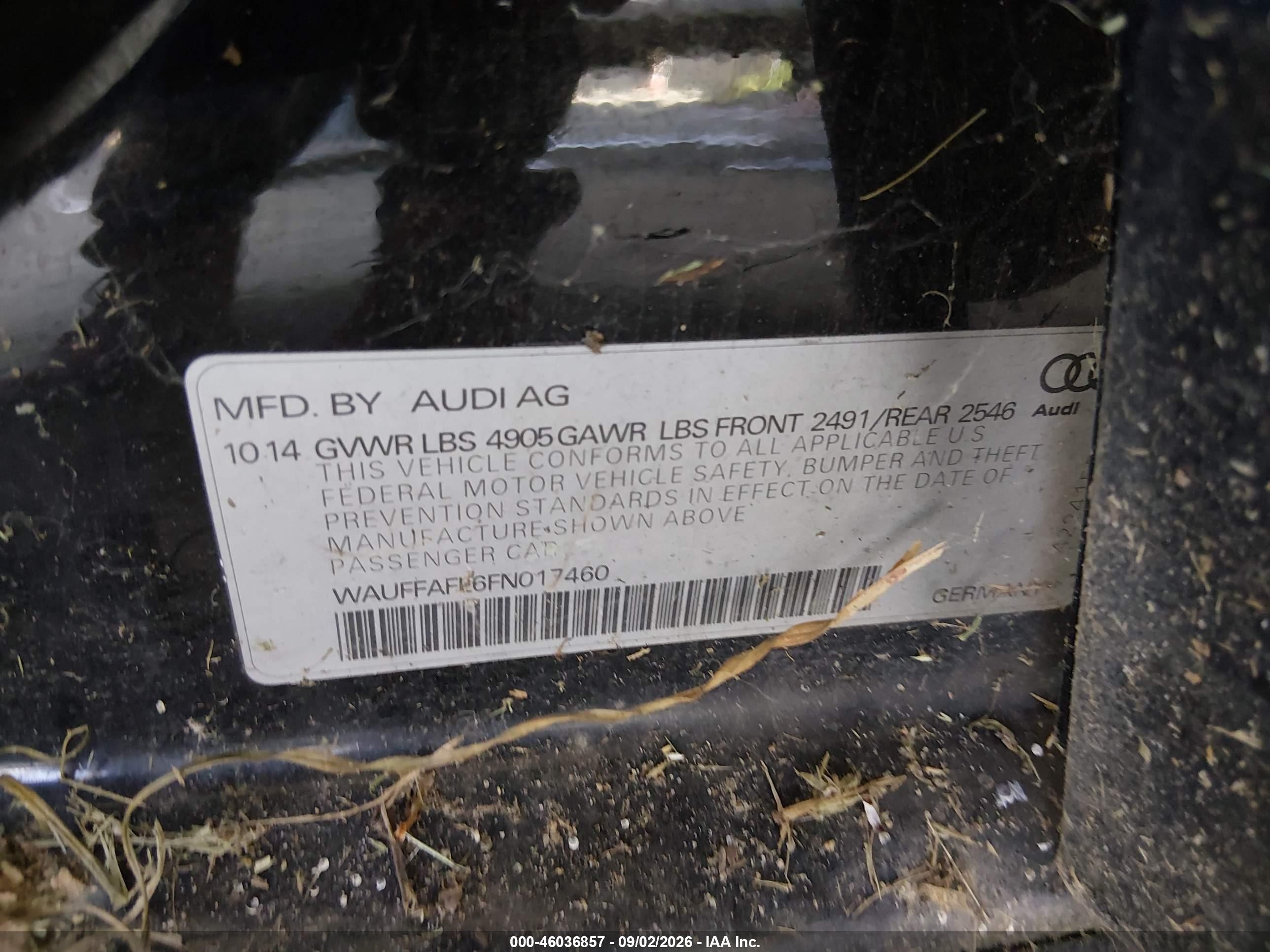 2015 Audi A4 2.0t Premium Black vin: WAUFFAFL6FN017460