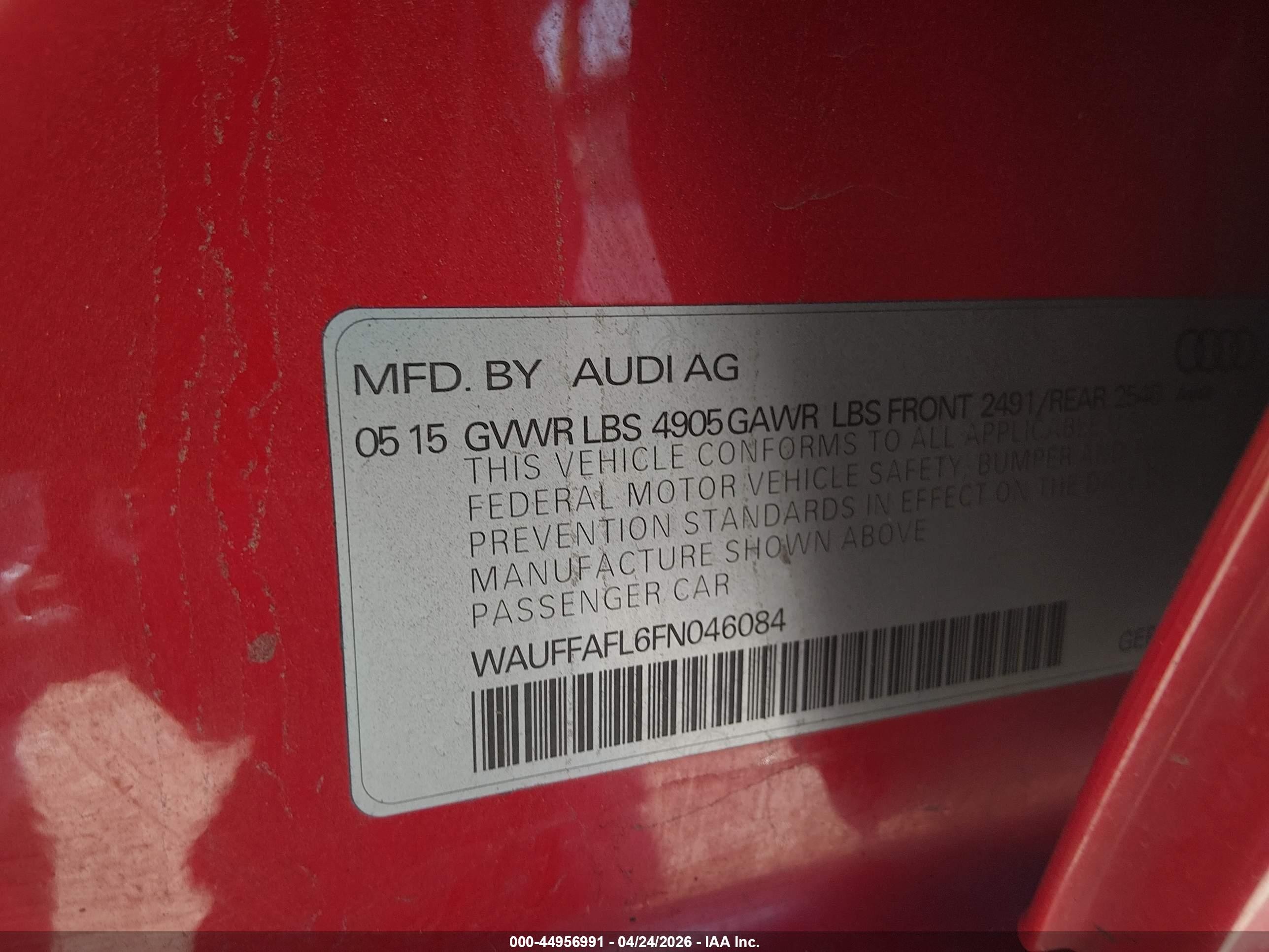2015 Audi A4 2.0t Premium Красный vin: WAUFFAFL6FN046084