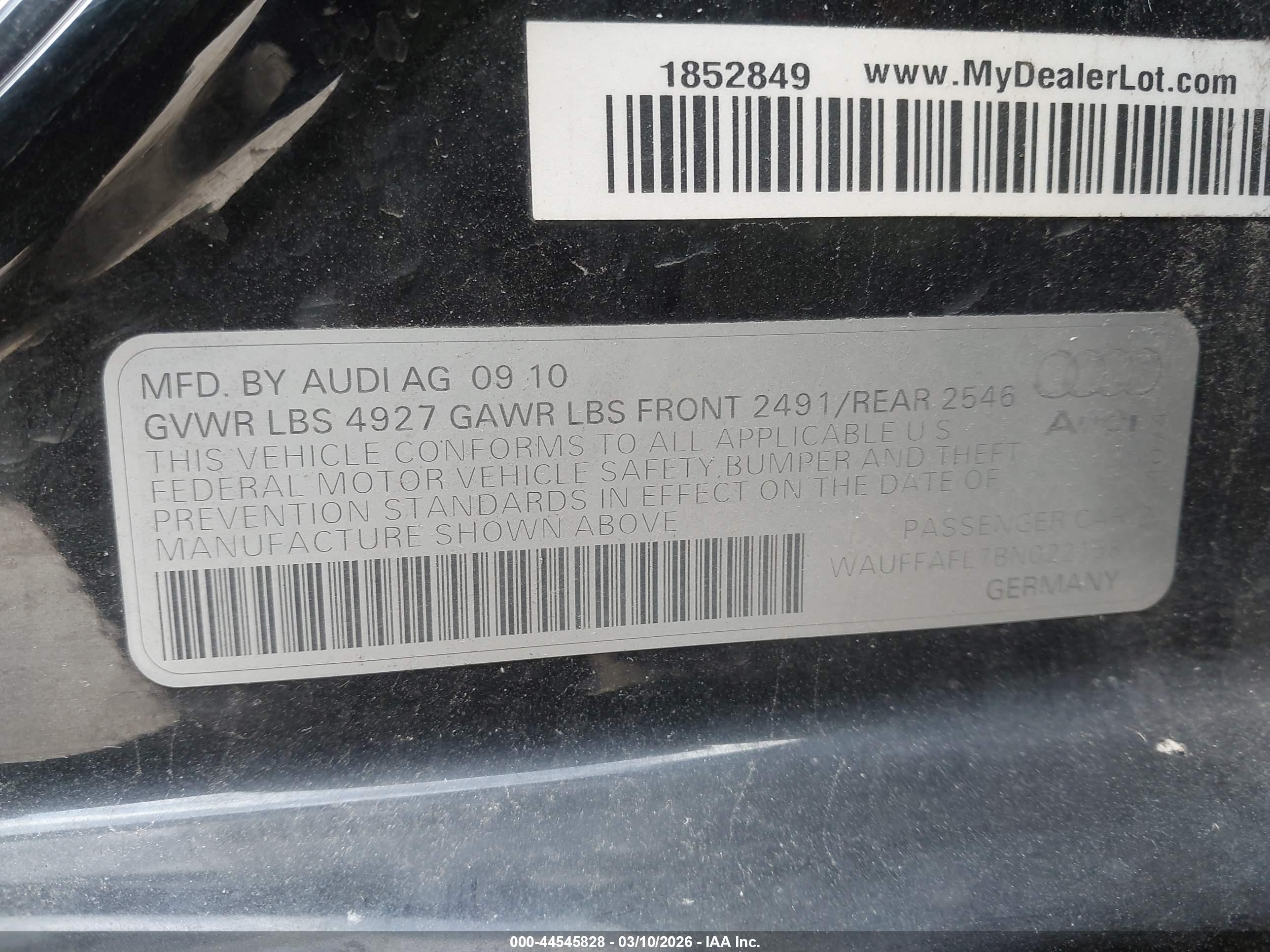 2011 Audi A4 2.0t Premium Black vin: WAUFFAFL7BN022158