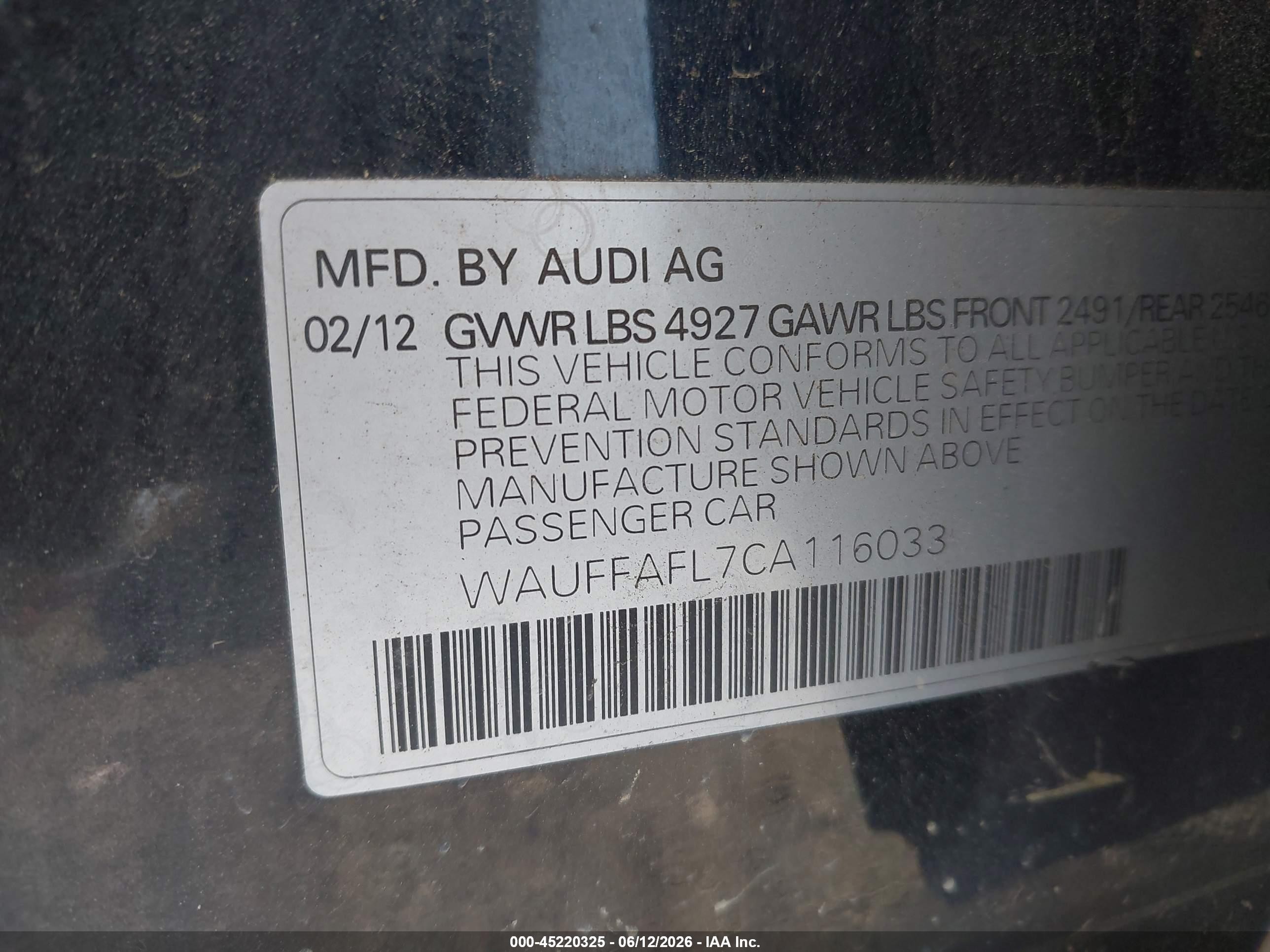 2012 Audi A4 2.0t Premium Black vin: WAUFFAFL7CA116033